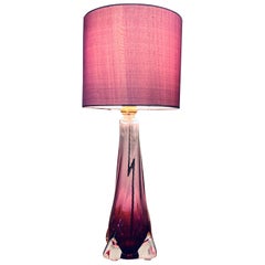 1950s Belgium Val St Lambert Purple Glass Table Lamp