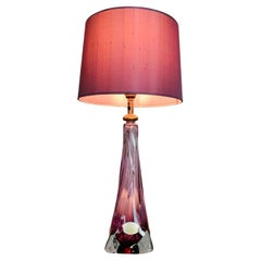 Vintage 1950s Belgium Val St Lambert Purple Table Crystal Glass Table Lamp inc Shade