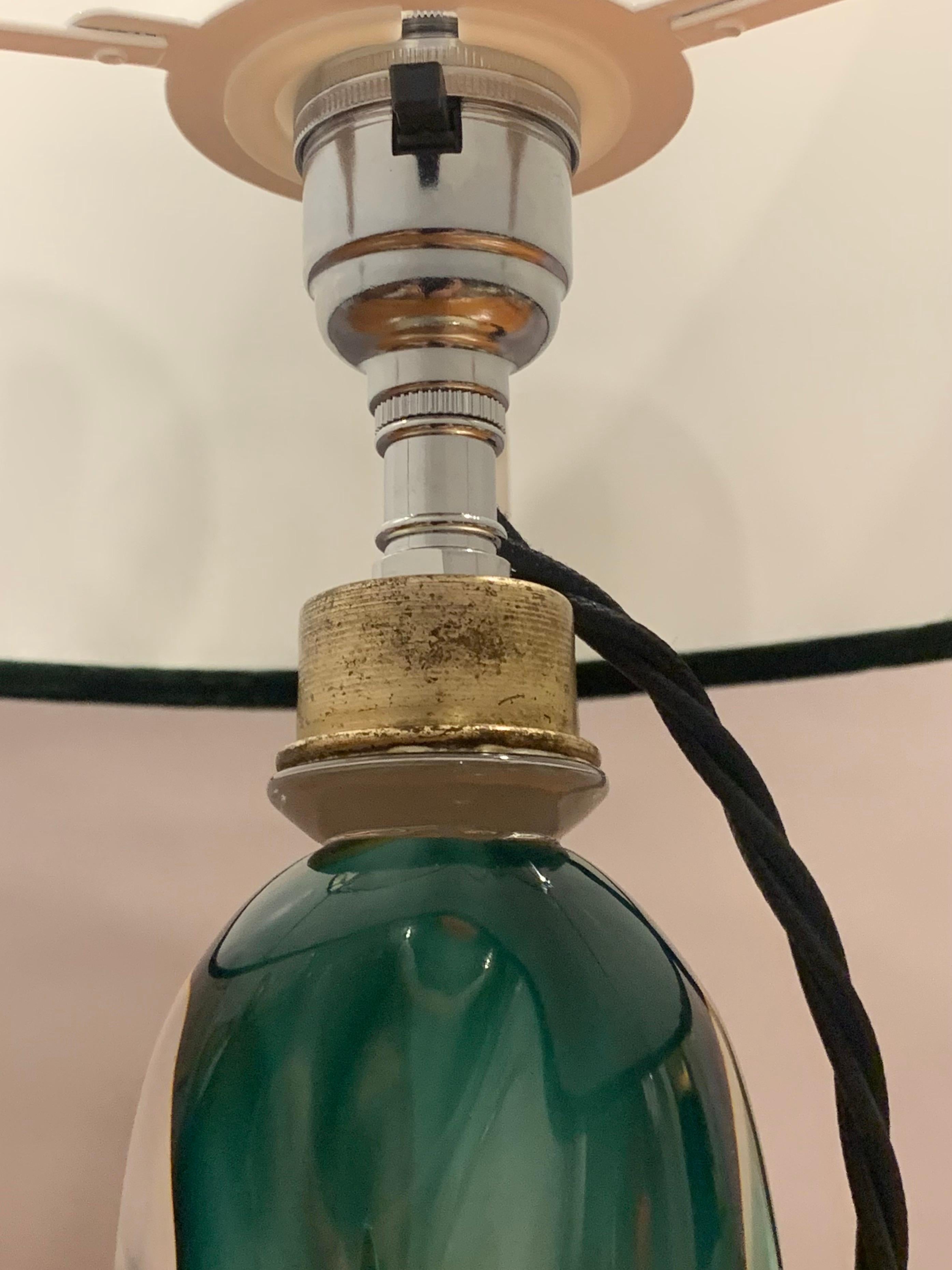 1950s Belgium Val St Lambert Signed Twisted Dark Green Table Lamp Shade 4