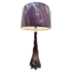 Retro 1950s Belgium Val St Lambert Style Purple Blue & Clear Glass Swirled Table Lamp