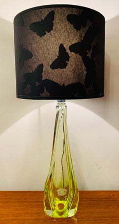 1950s Belgium Val St Lambert Yellow & Clear Crystal Glass Tapered Table Lamp
