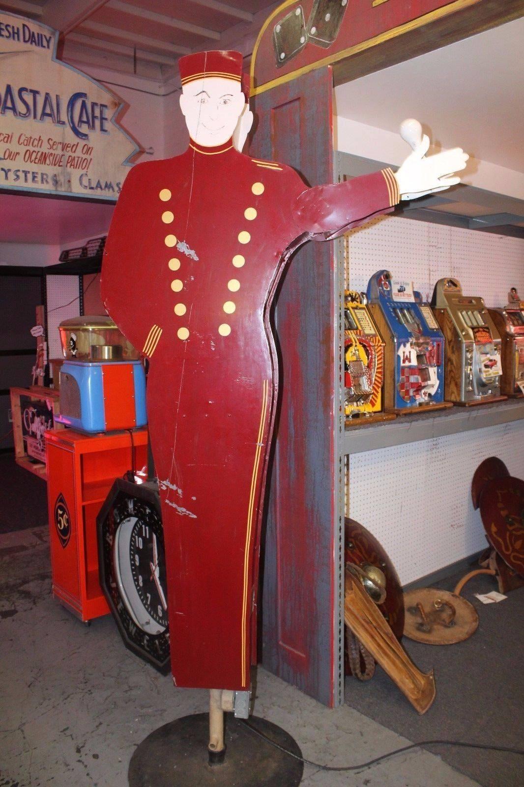 Metal 1950s Bellhop National Animated Sign Co. Double Sided Advertising For Sale