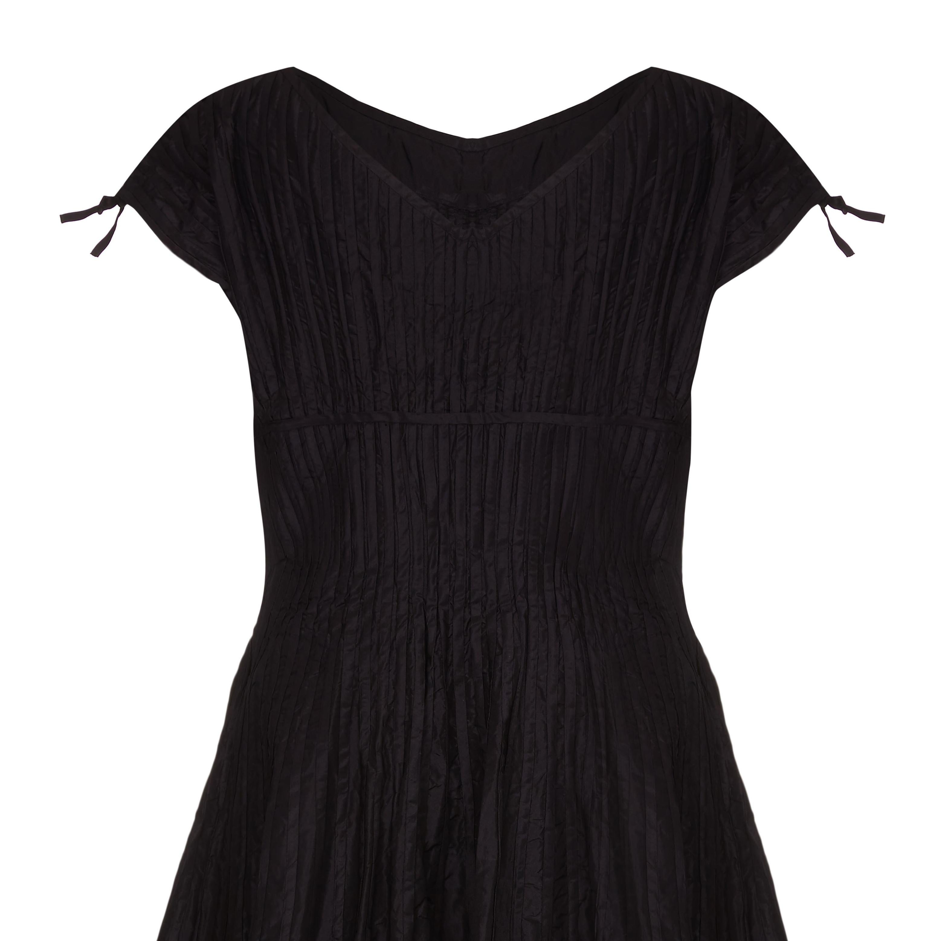 Women's 1950s Ben Reig Black Silk Ribbon Dress  For Sale