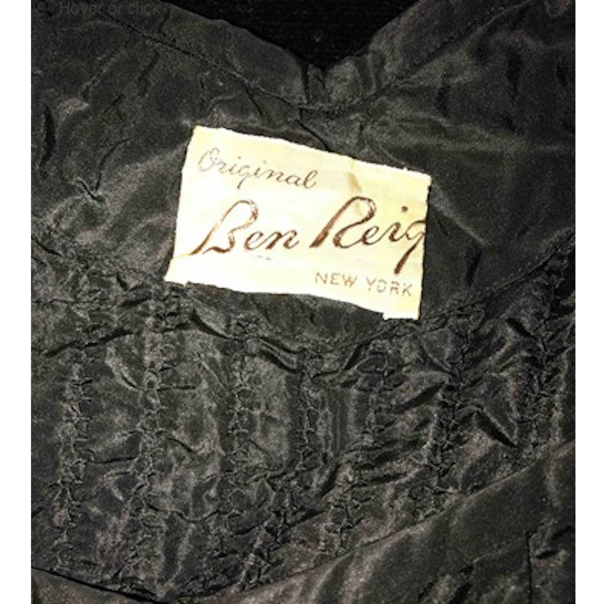 Ben Reig - Robe en soie noire avec appliqué ruban, années 1950  Pour femmes en vente