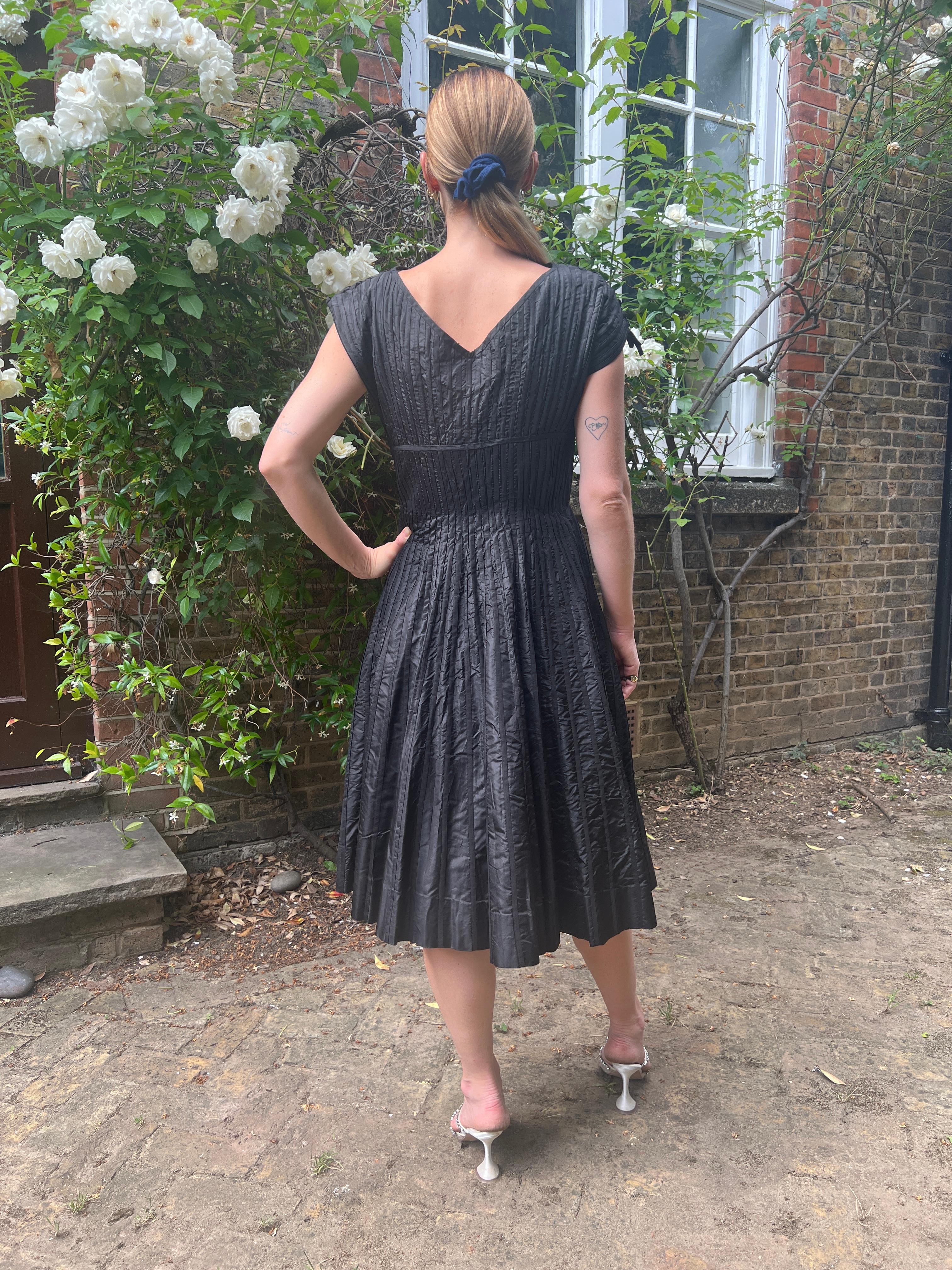 1950s Ben Reig Black Silk Ribbon Dress For Sale 3