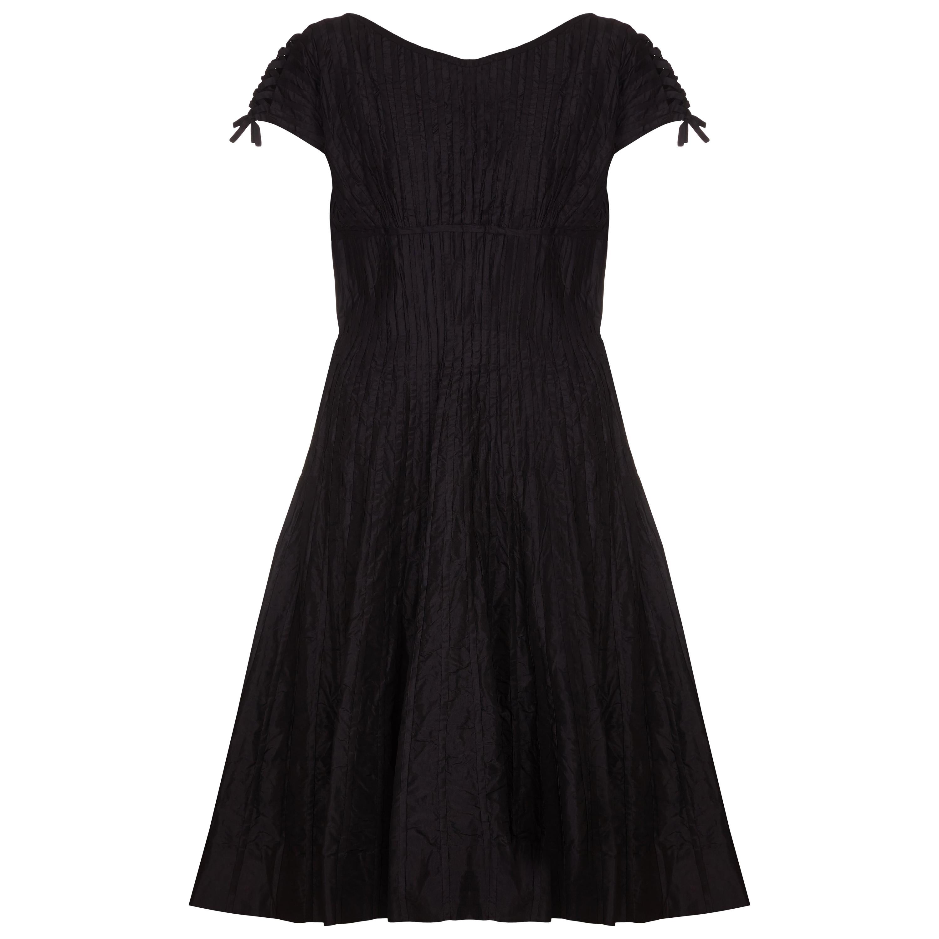 1950s Ben Reig Black Silk Ribbon Dress  For Sale