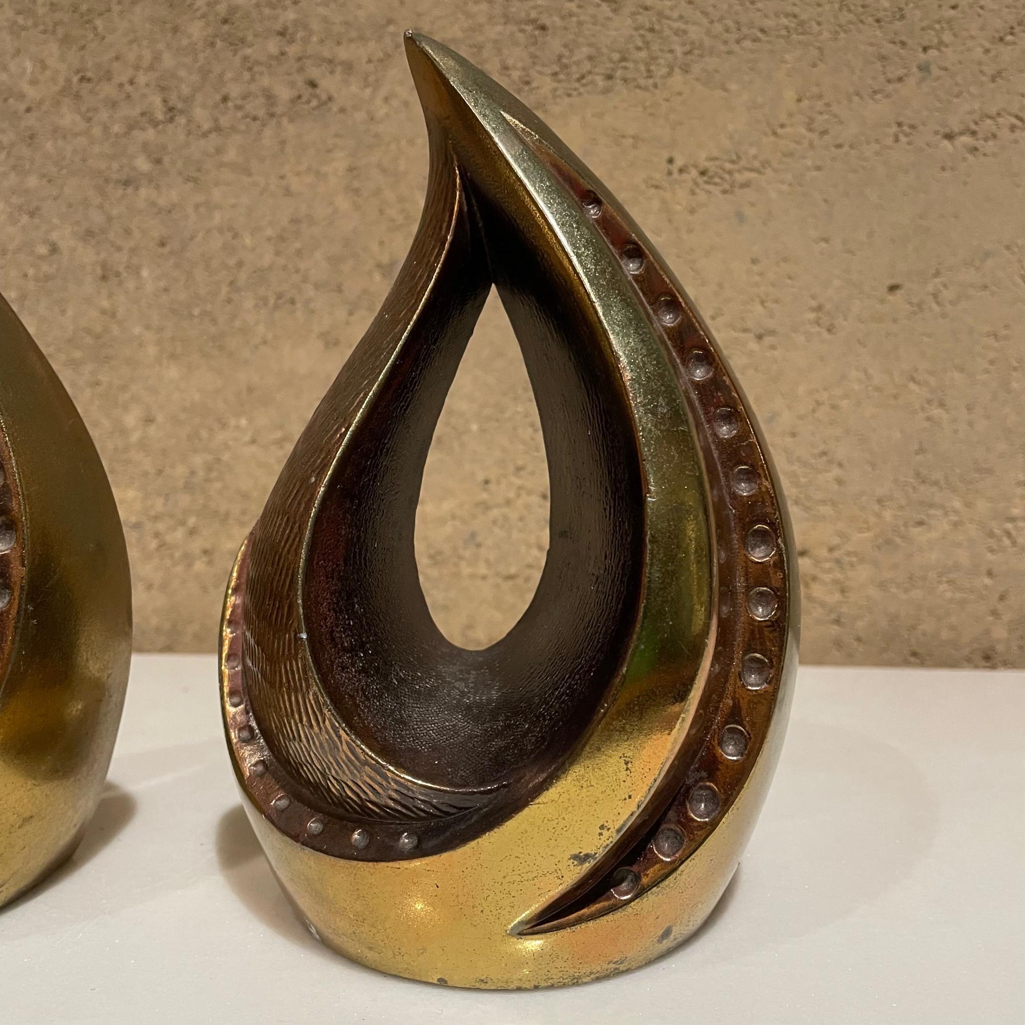 Mid-Century Modern 1950s Ben Seibel Modern Brass Bookends Sculptural Tear Drop Flame