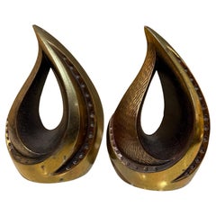 Mid-Century Modern Ben Seibel Modern Brass Bookends Sculptural Tear Drop Flame