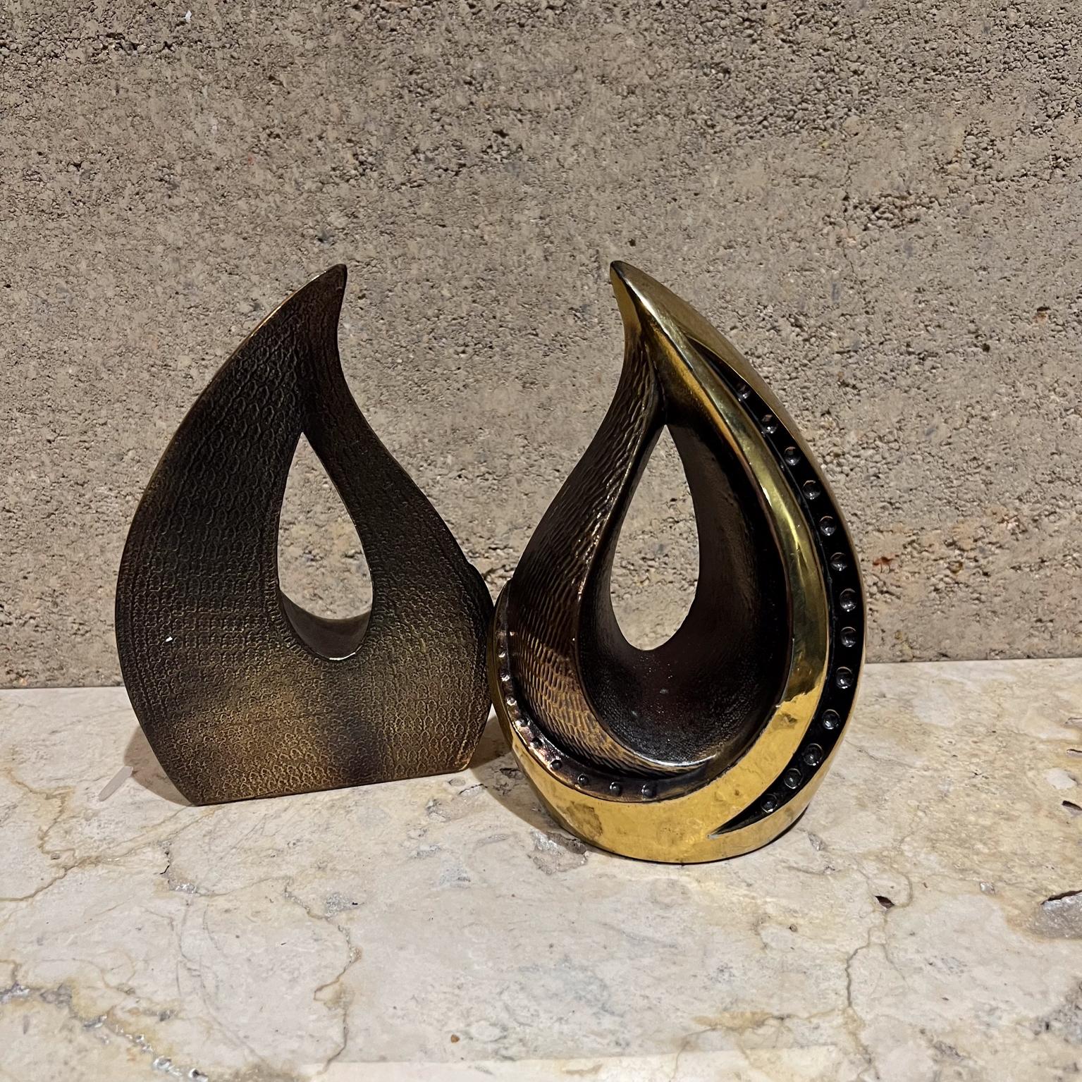 1950s Ben Seibel Teardrop Brass Flame Bookend Pair For Sale 1
