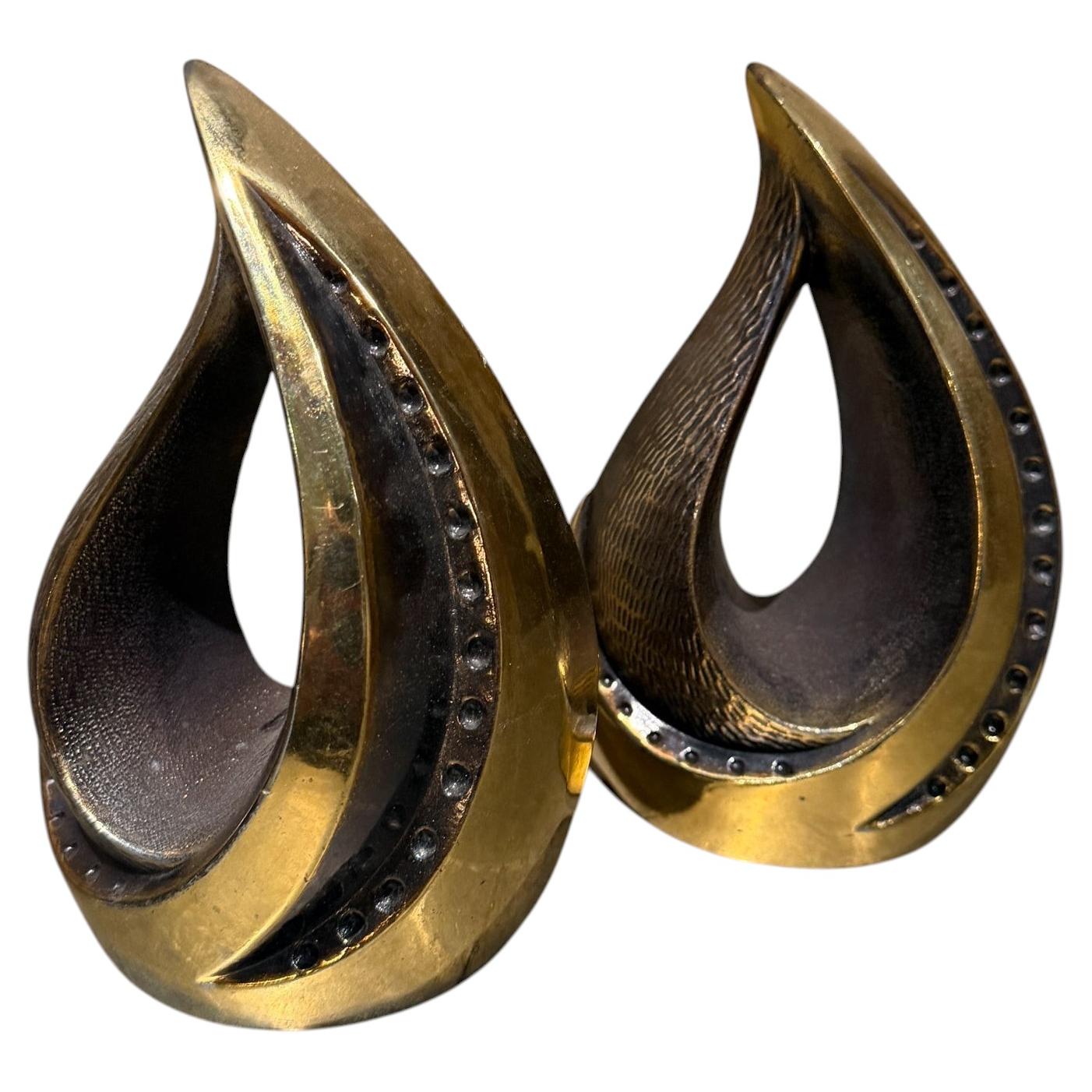 Teardrop Brass Bookends by Ben Seibel for Jenfred Ware, USA Mid-Century