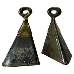 1950s Ben Seibel Vintage Bookends Brass Triangle Patinated Metal Jenfred-Ware