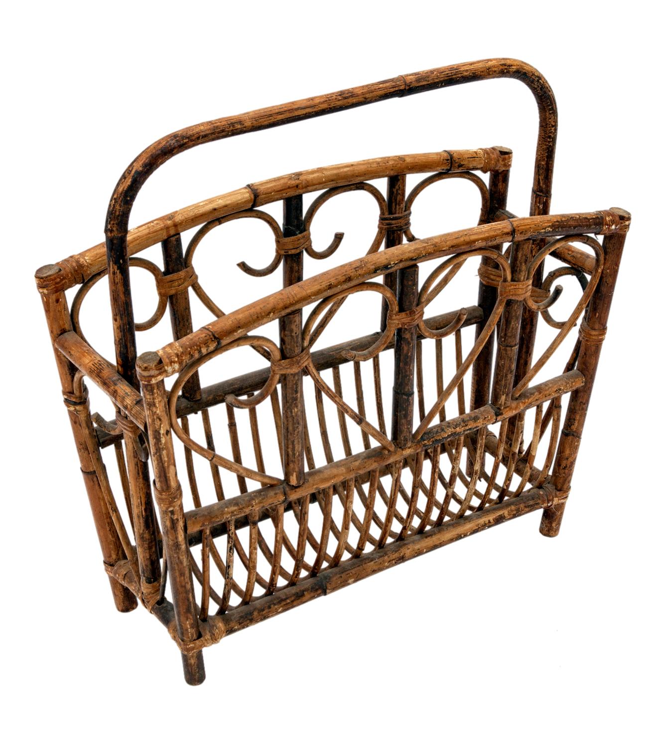 Chinoiserie 1950s Bent Bamboo Magazine Rack For Sale