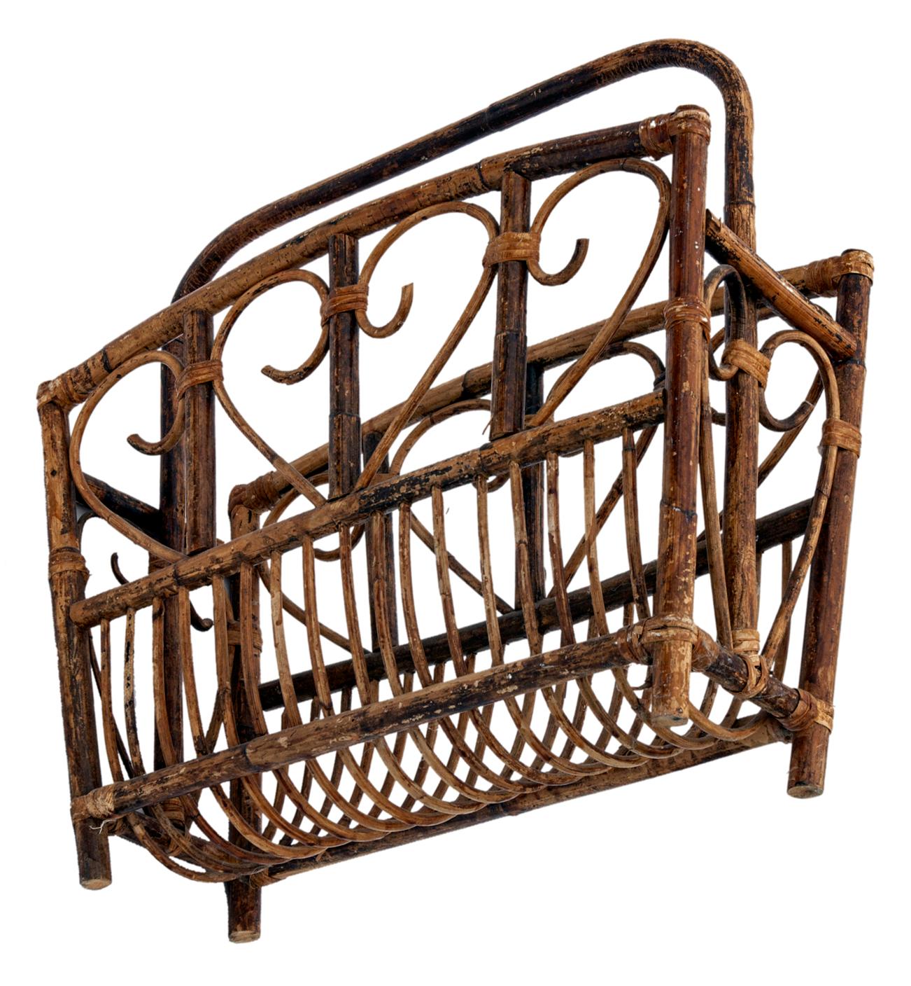 1950s Bent Bamboo Magazine Rack In Good Condition For Sale In Malibu, CA