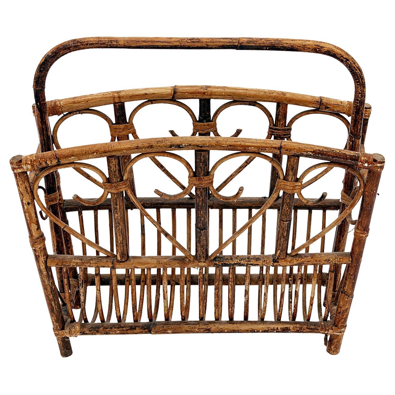 1950s Bent Bamboo Magazine Rack For Sale