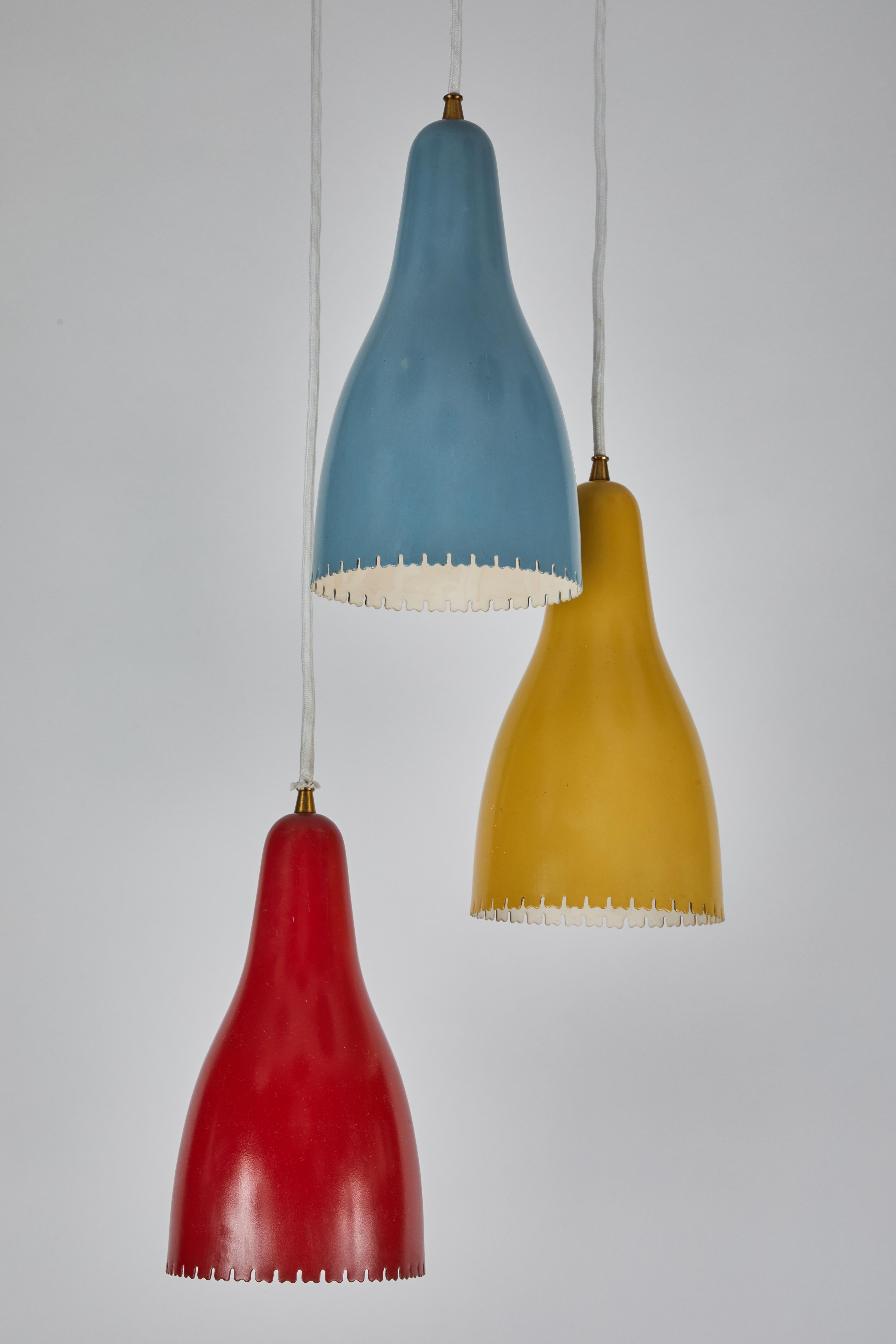 Mid-20th Century 1950s Bent Karlby 3-Cone Chandelier for Lyfa
