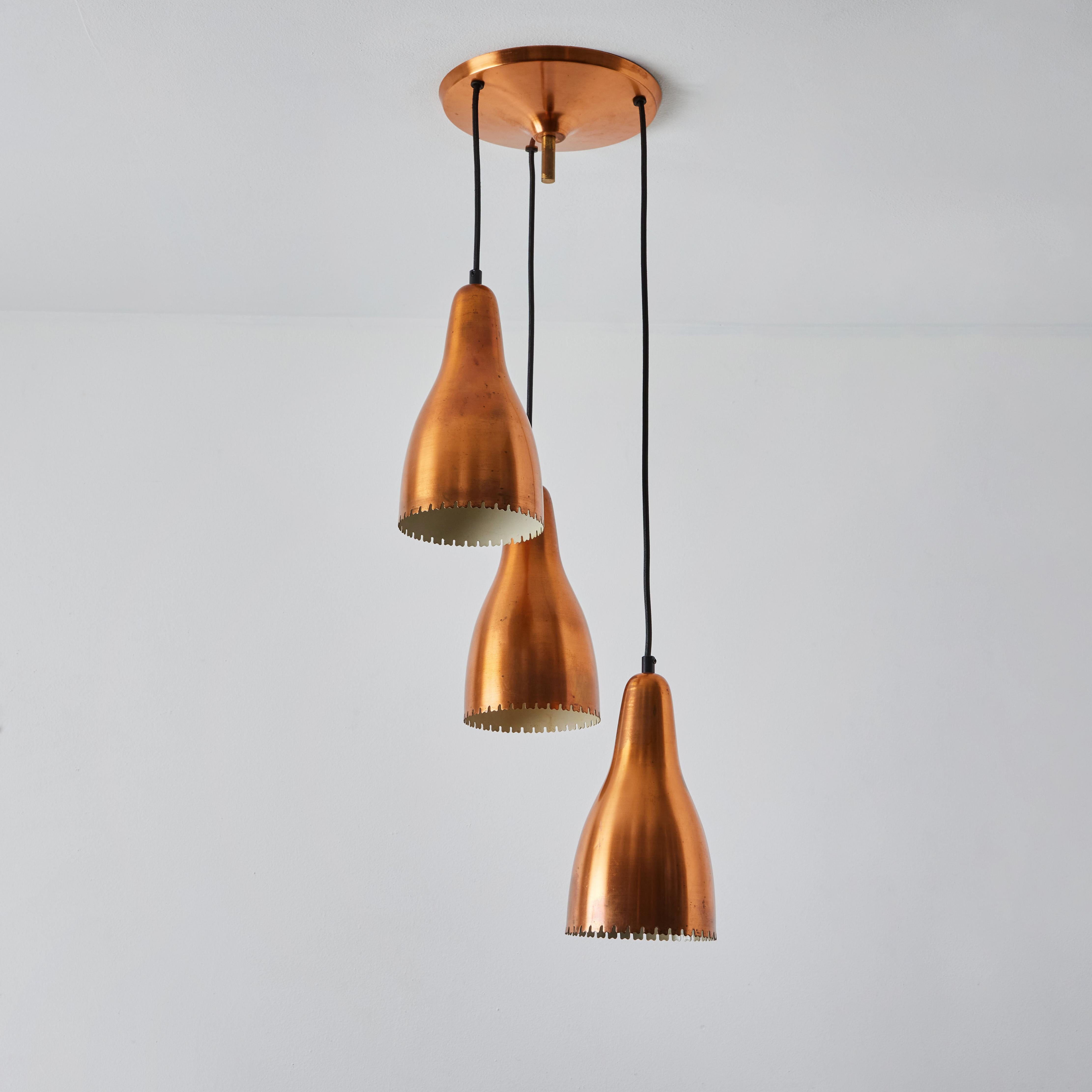 1950s Bent Karlby 3-Shade Chandelier in Copper for Lyfa For Sale 1