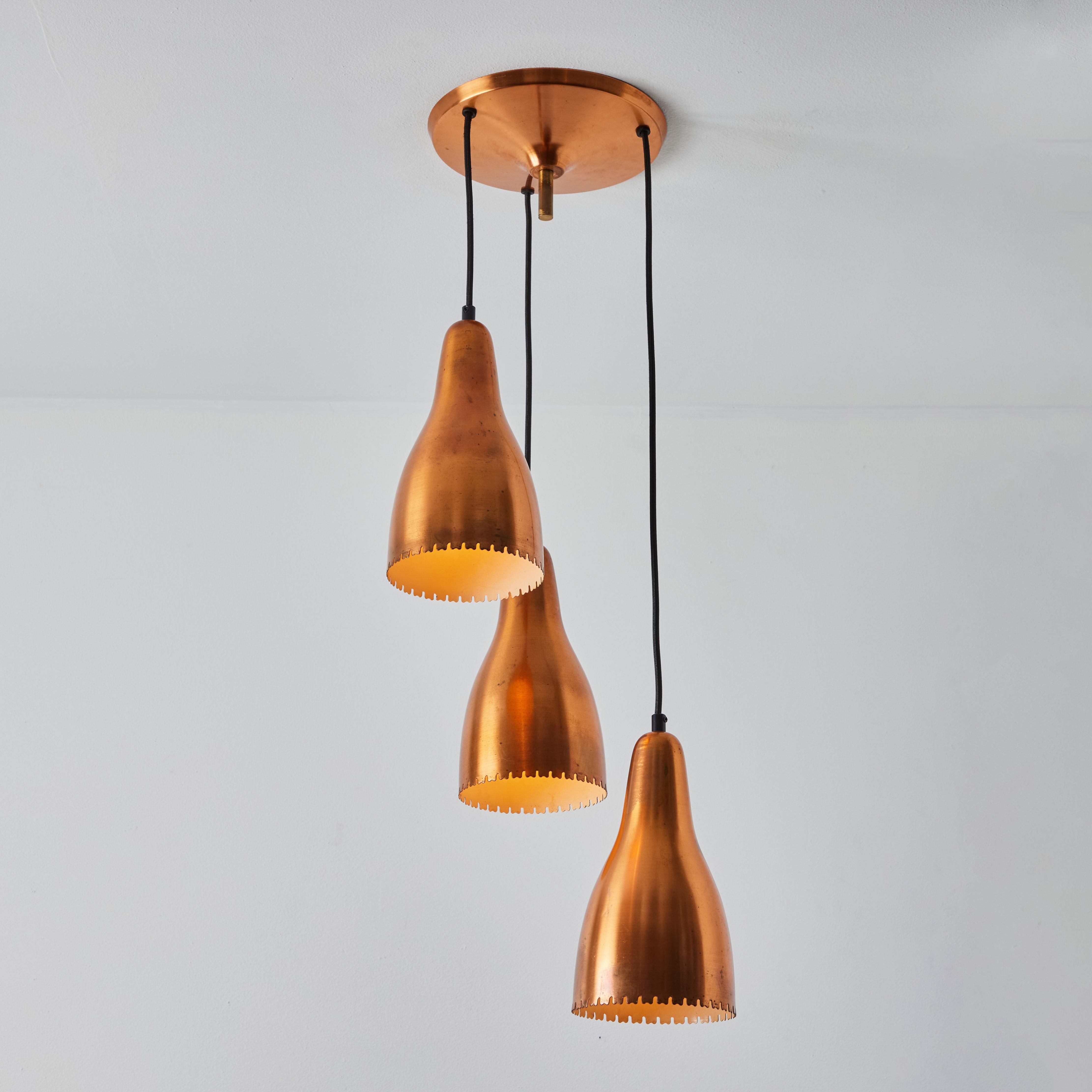 1950s Bent Karlby 3-Shade Chandelier in Copper for Lyfa For Sale 2
