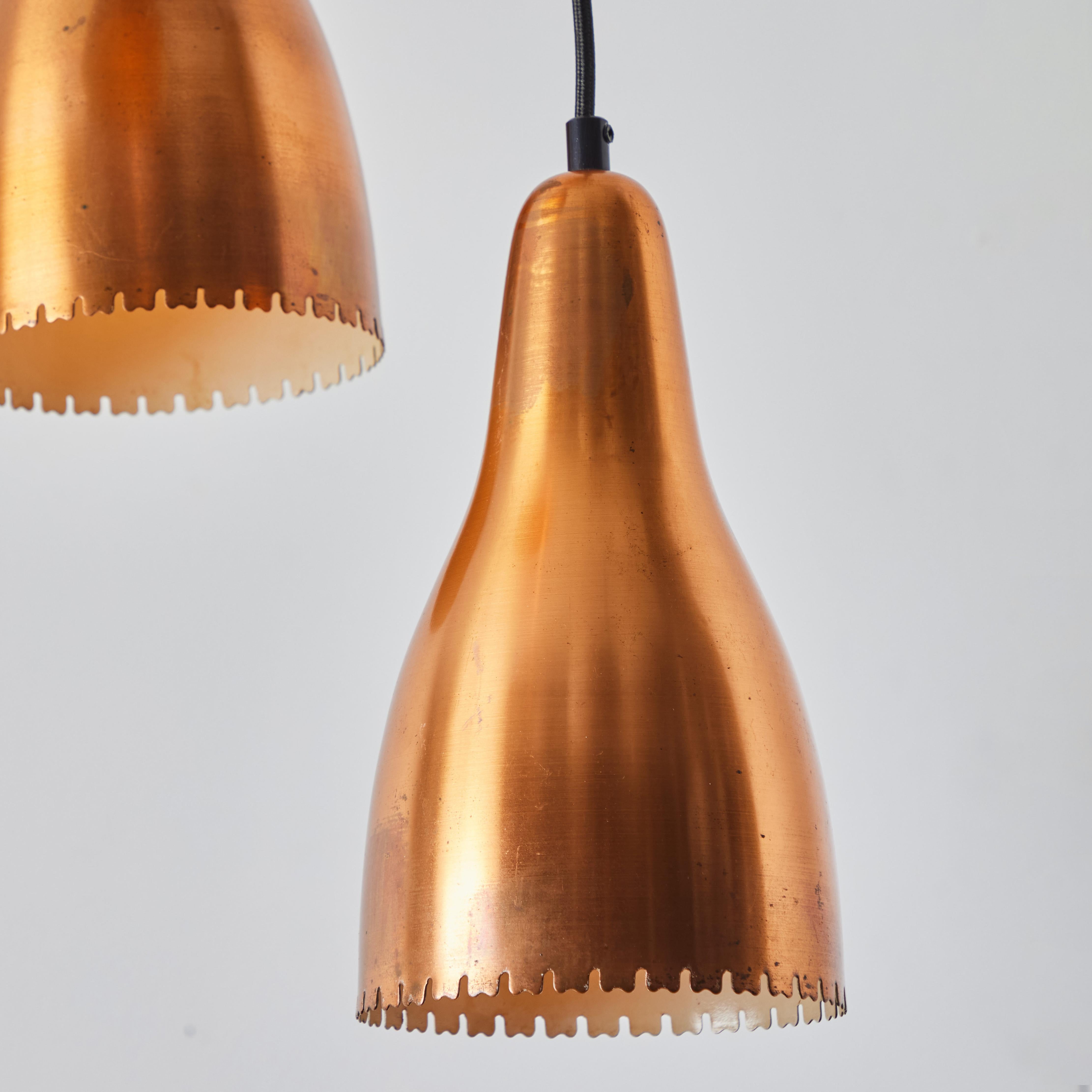 Mid-20th Century 1950s Bent Karlby 3-Shade Chandelier in Copper for Lyfa For Sale
