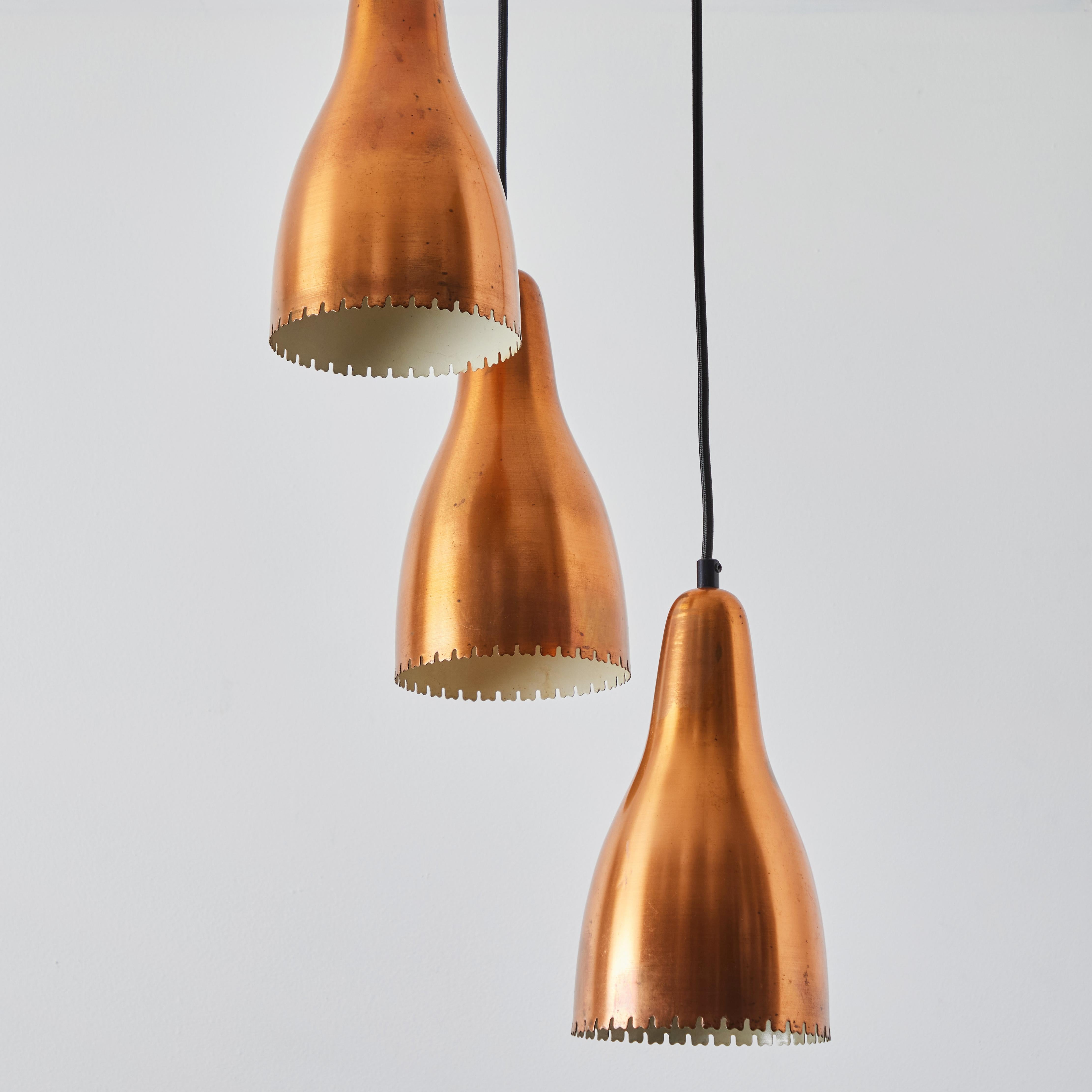 1950s Bent Karlby 3-Shade Chandelier in Copper for Lyfa For Sale 3