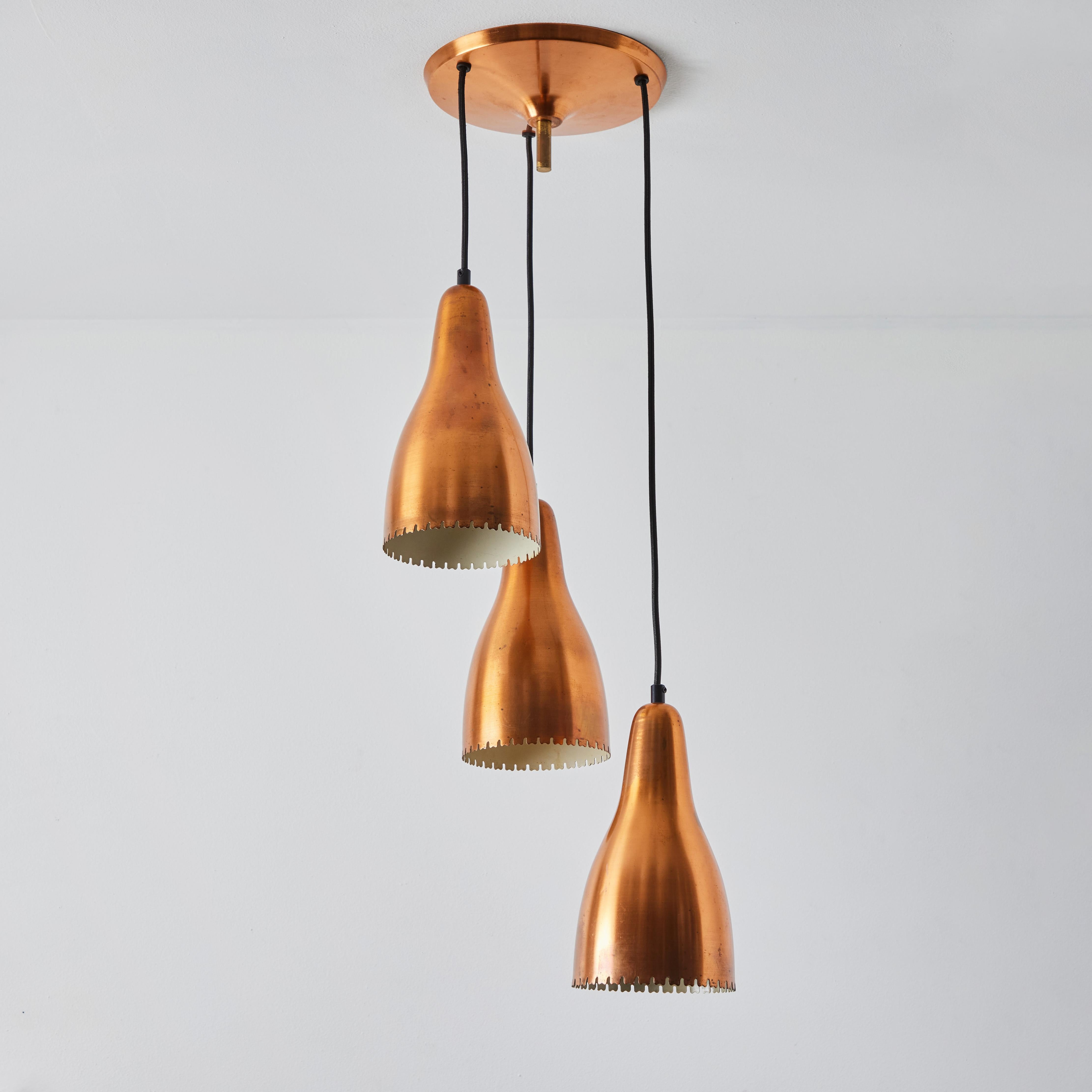 1950s Bent Karlby 3-Shade Chandelier in Copper for Lyfa For Sale 4