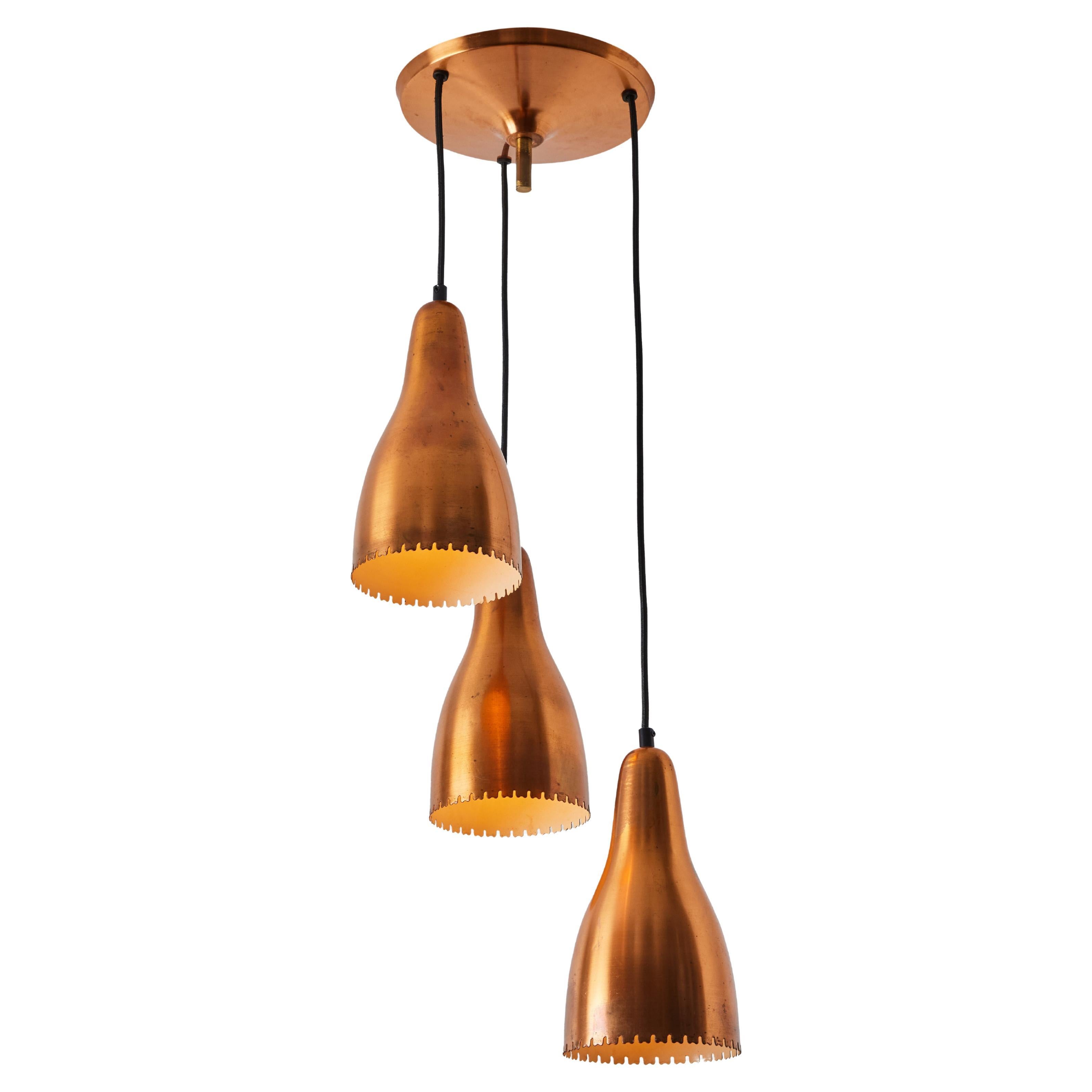 1950s Bent Karlby 3-Shade Chandelier in Copper for Lyfa