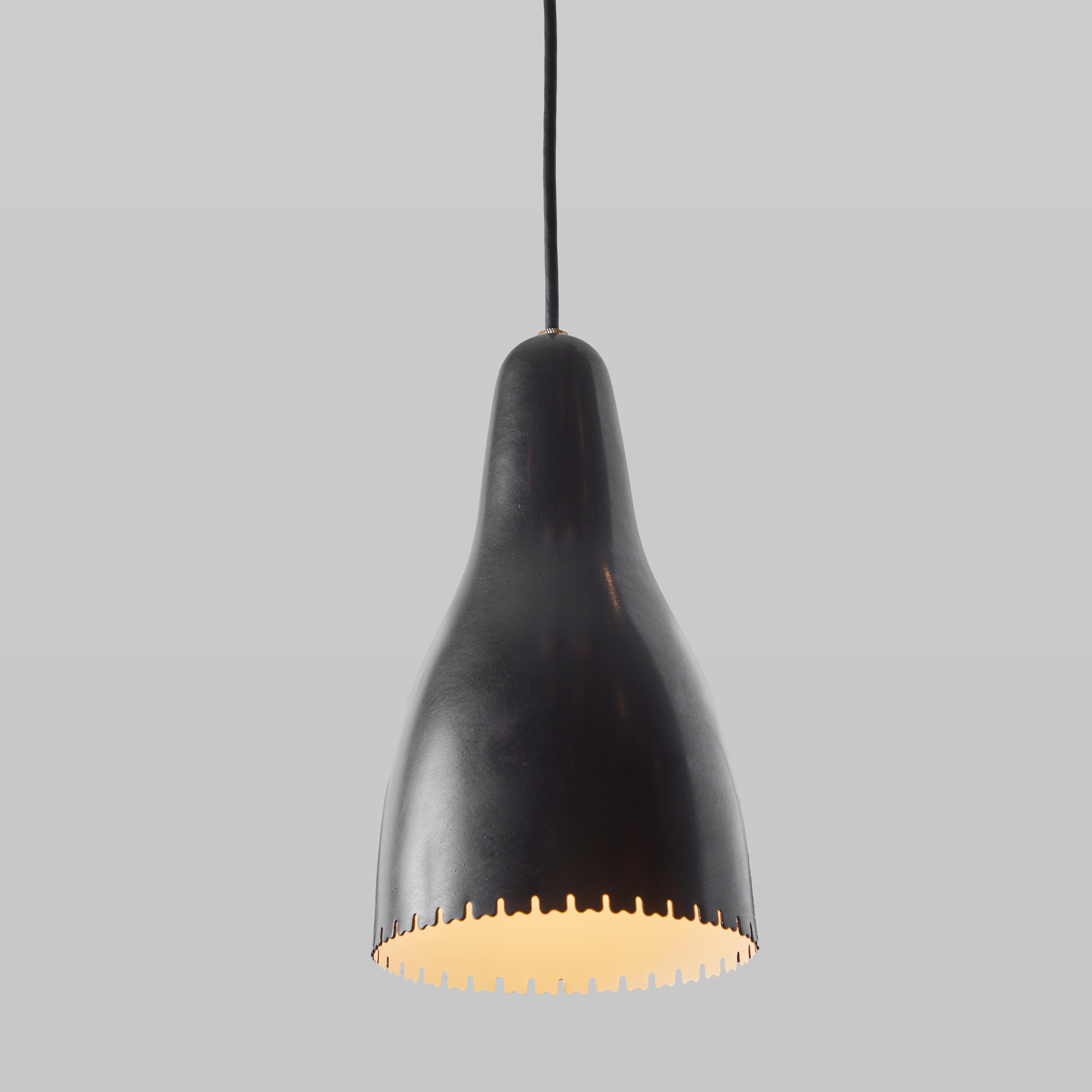 Scandinavian Modern 1950s Bent Karlby Black Painted Metal & Brass Pendant Lamp for Lyfa For Sale