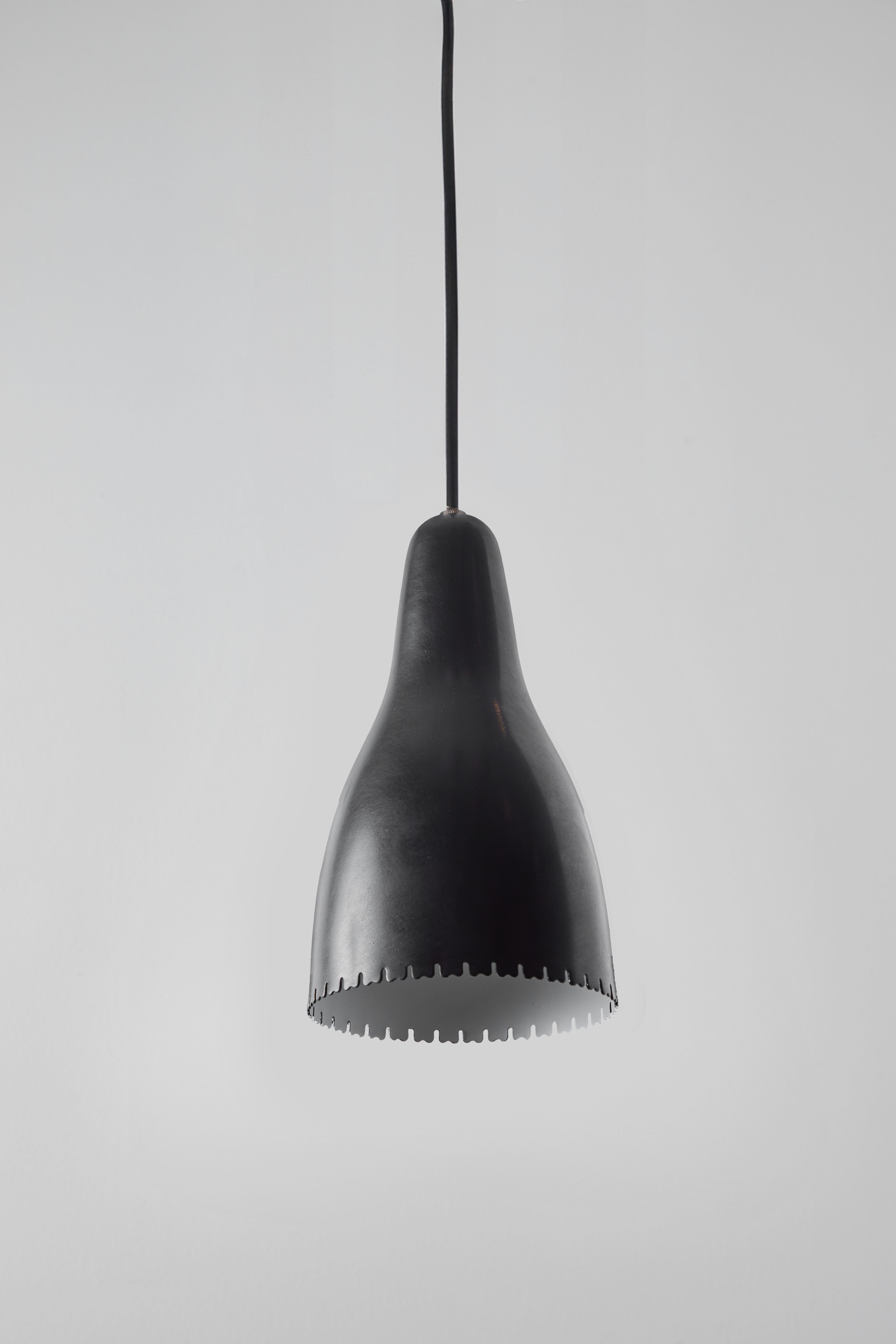 Danish 1950s Bent Karlby Black Painted Metal & Brass Pendant Lamp for Lyfa For Sale