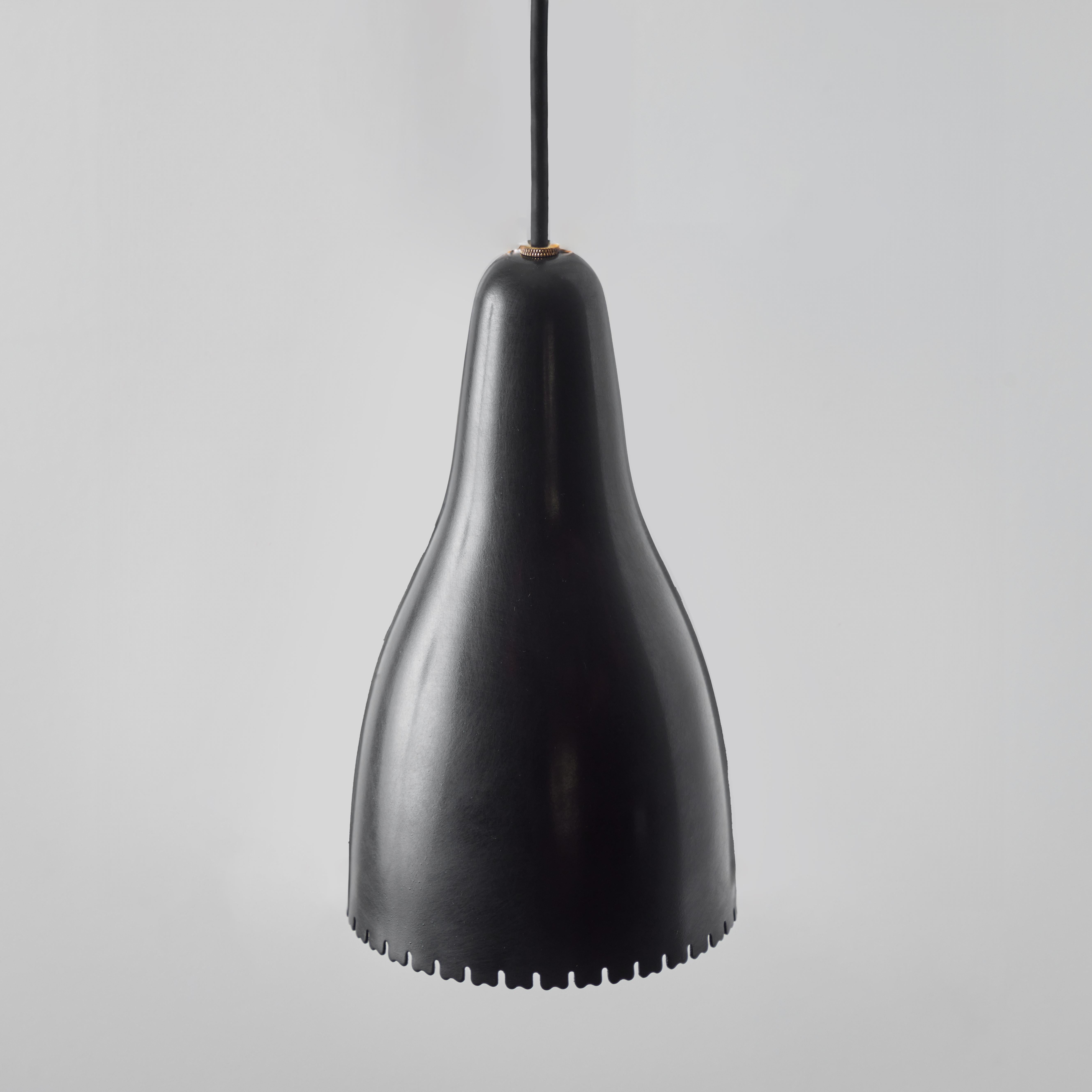 1950s Bent Karlby Black Painted Metal & Brass Pendant Lamp for Lyfa In Good Condition For Sale In Glendale, CA