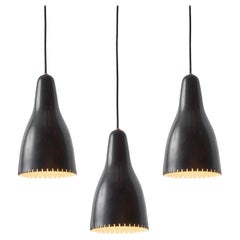 1950s Bent Karlby Black Painted Metal & Brass Pendant Lamp for Lyfa