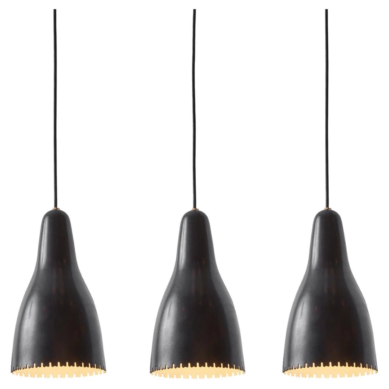 1950s Bent Karlby Black Painted Metal & Brass Pendant Lamp for Lyfa