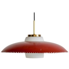 1950s Bent Karlby Pendant Lamp Brass, Painted Metal and Opaline by Lyfa, Denmark 1950s Bent Karlby Pendant Lamp Brass, Painted Metal and Opaline by Lyfa, Denmark