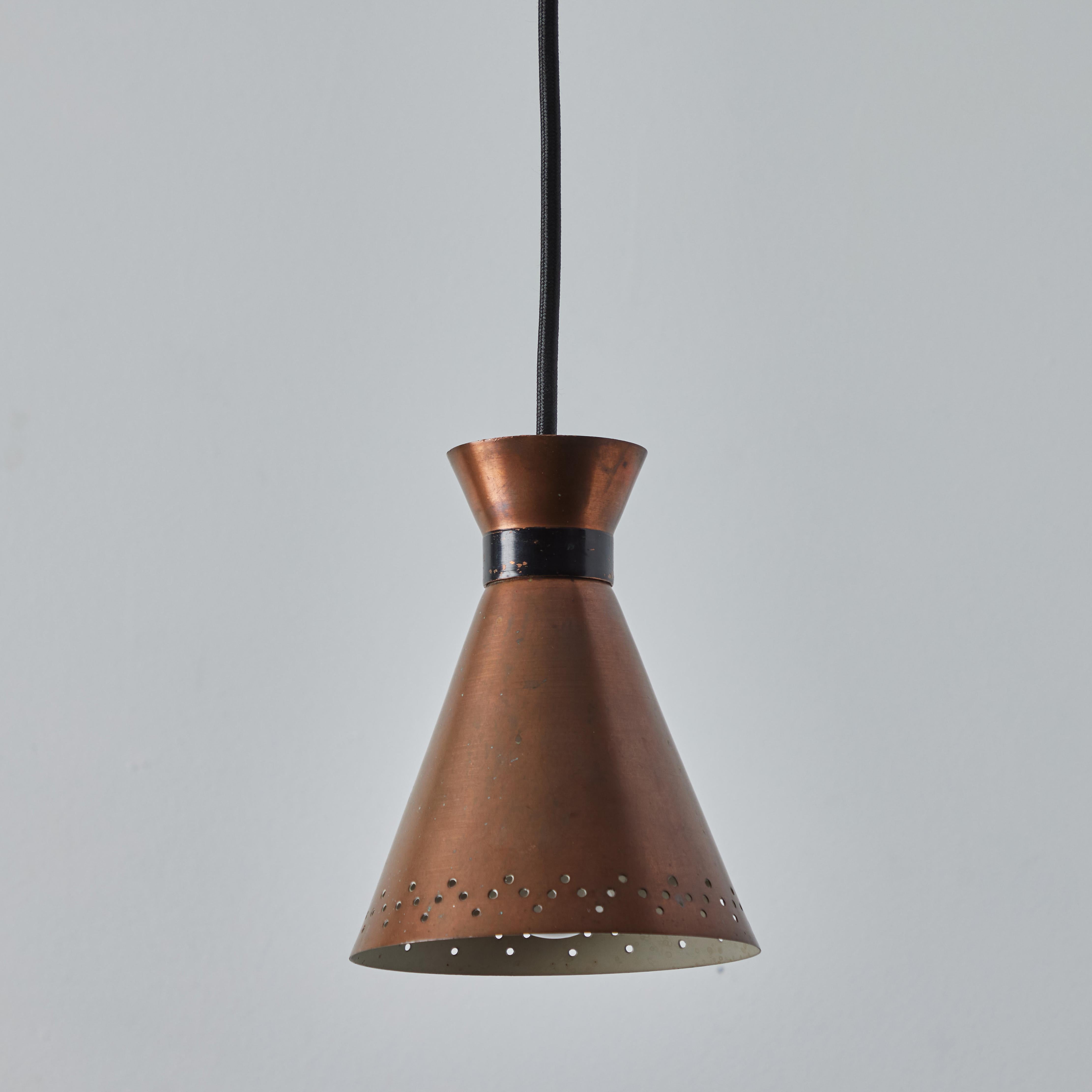 1950s Bent Karlby Perforated Diabolo Pendant in Copper for Lyfa In Good Condition For Sale In Glendale, CA