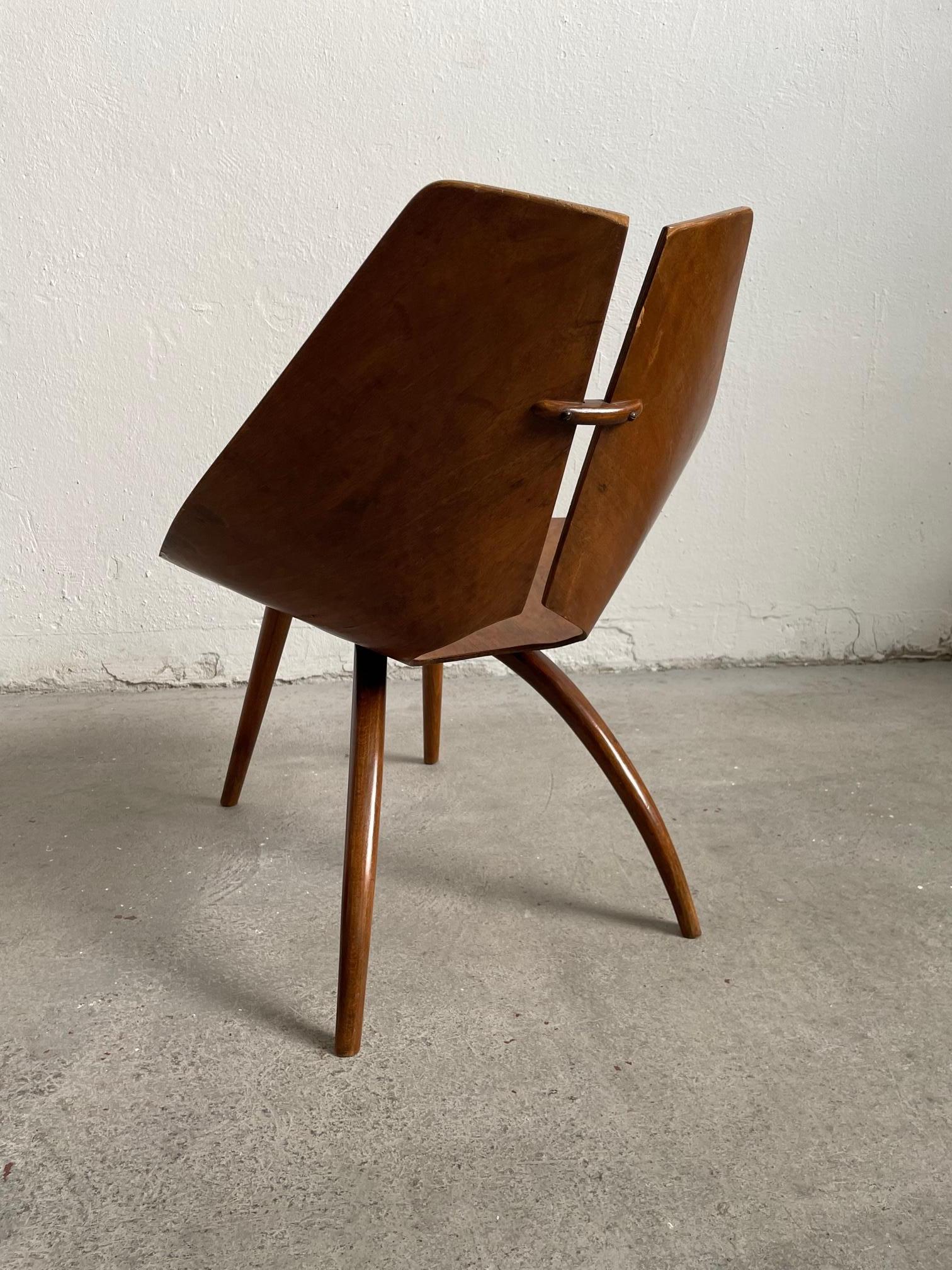 1950s Bent Plwood Chair by Ray Komai JG Furniture Inc. Mid-Century Architect For Sale 2