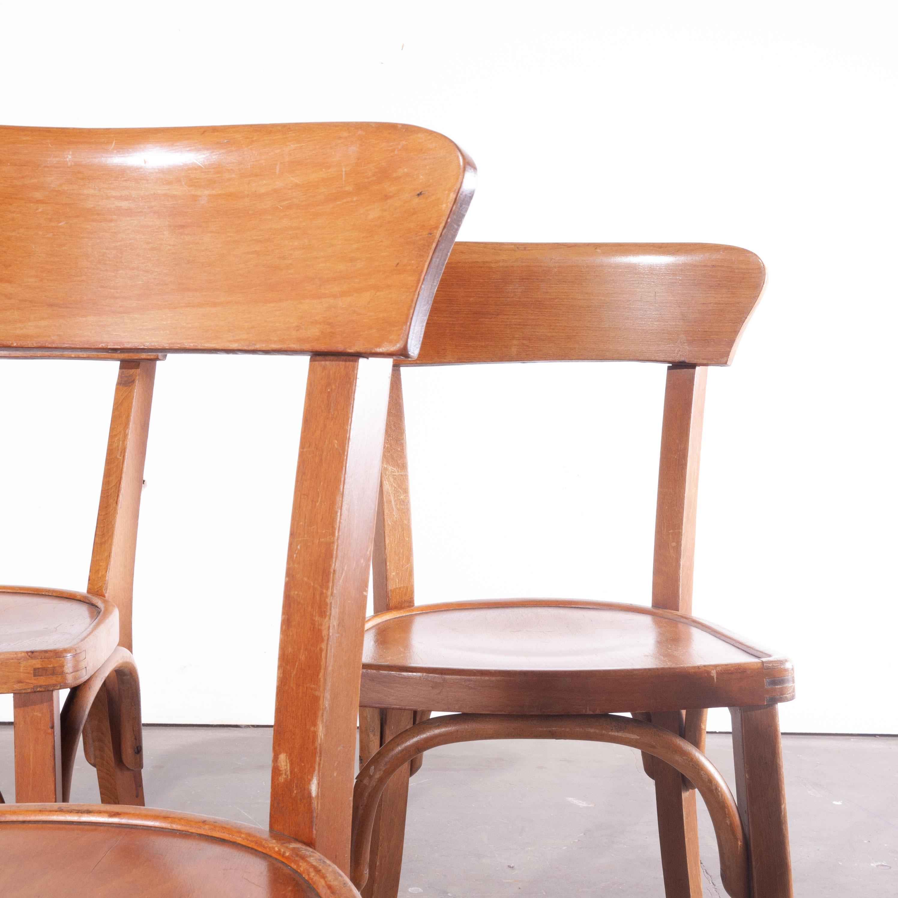1950s bentwood bistro dining chairs, set of three
1950s bentwood bistro dining chairs, set of three. The concept of a bentwood chair was mastered by Thonet and these chairs are superb examples of the original bentwood production methods. This is a