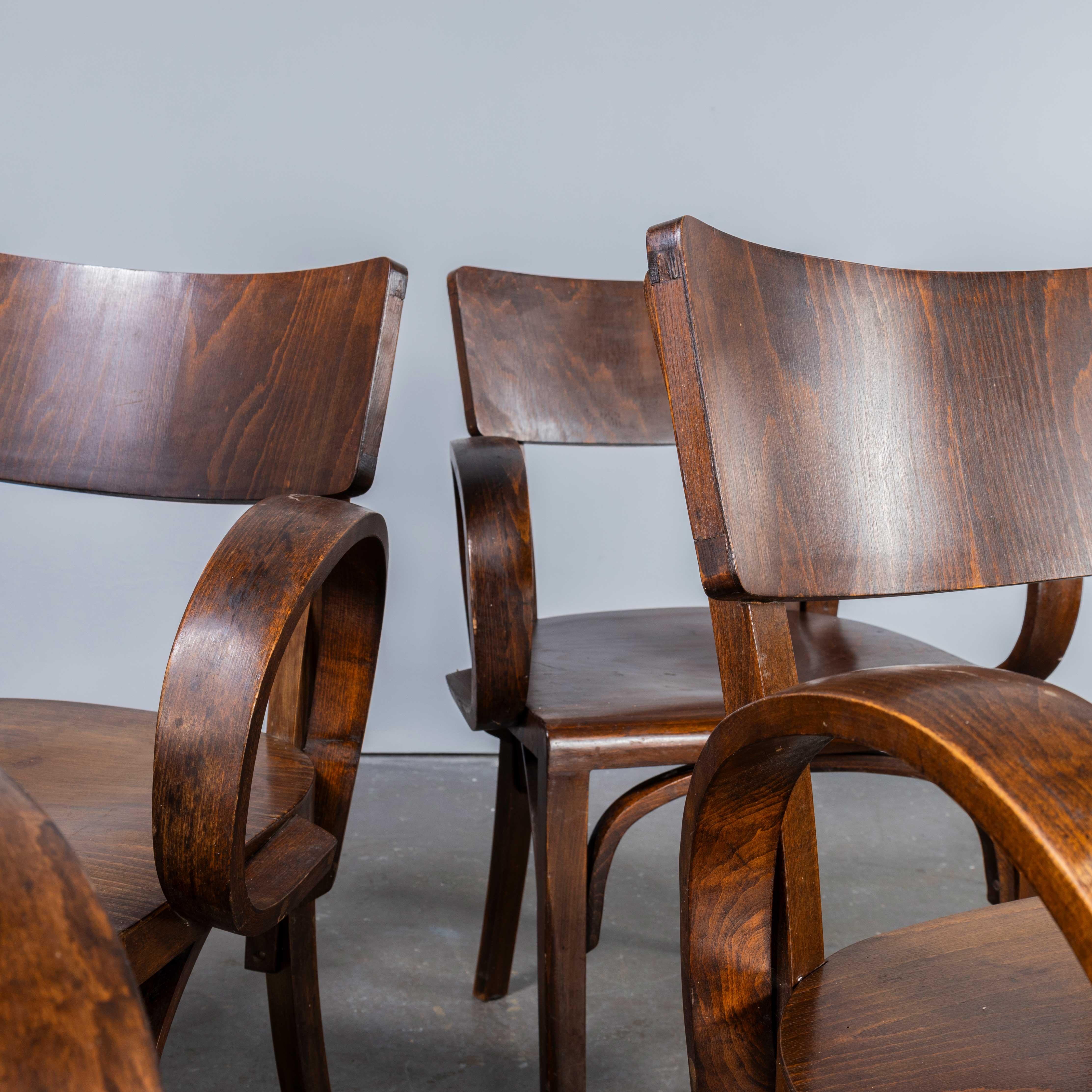 1950's Bentwood Debrecen Dining Loop Arm Chairs - Set Of Four

1950's Bentwood Debrecen Dining Loop Arm Chairs - Set Of Four. Rare set of four chairs by the Hungarian producer Debrecen it is s hard to be precise about the origin of these chairs as