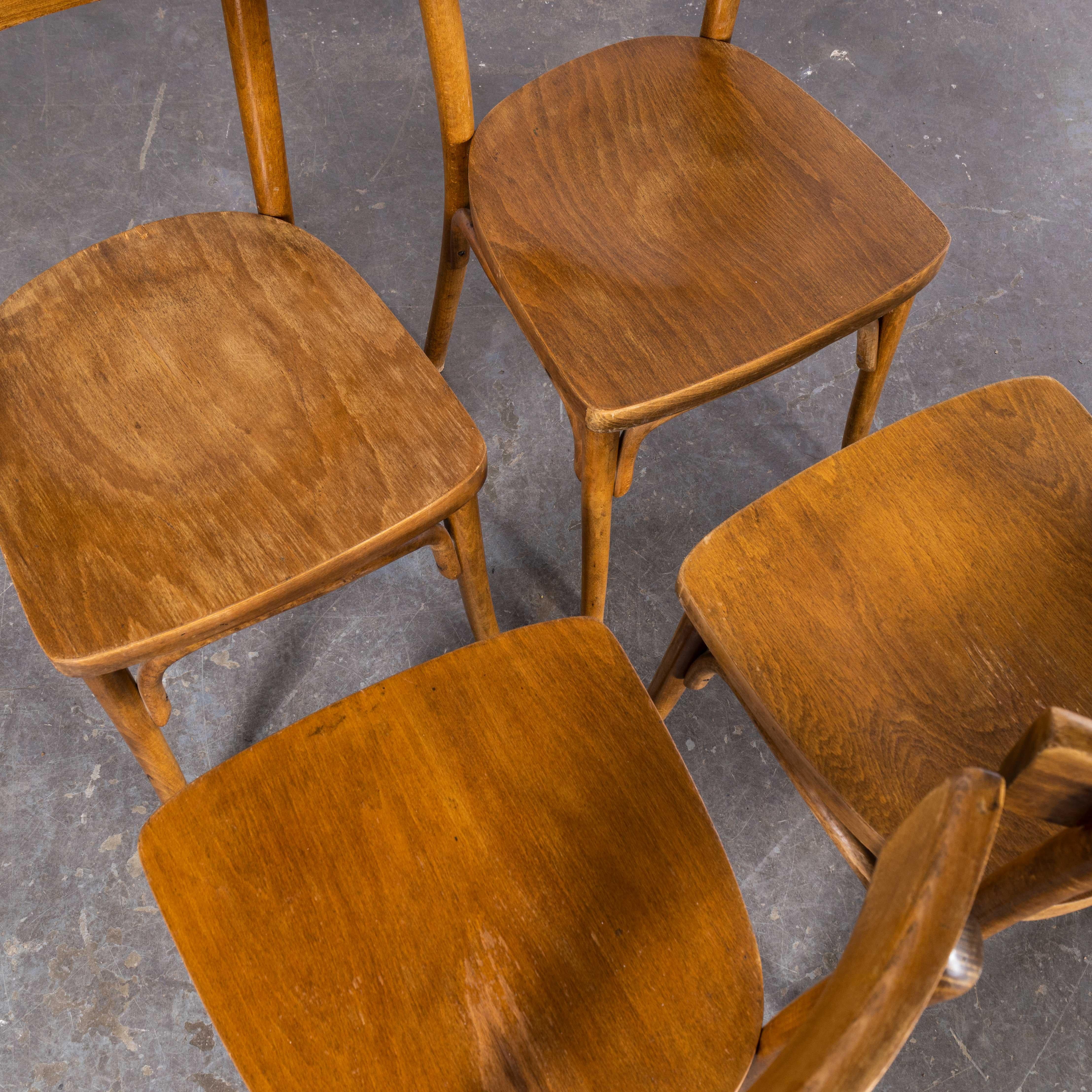 1950s Bentwood Mid Tan Single Bar Back Dining Chairs – Set of Four '2582' For Sale 4