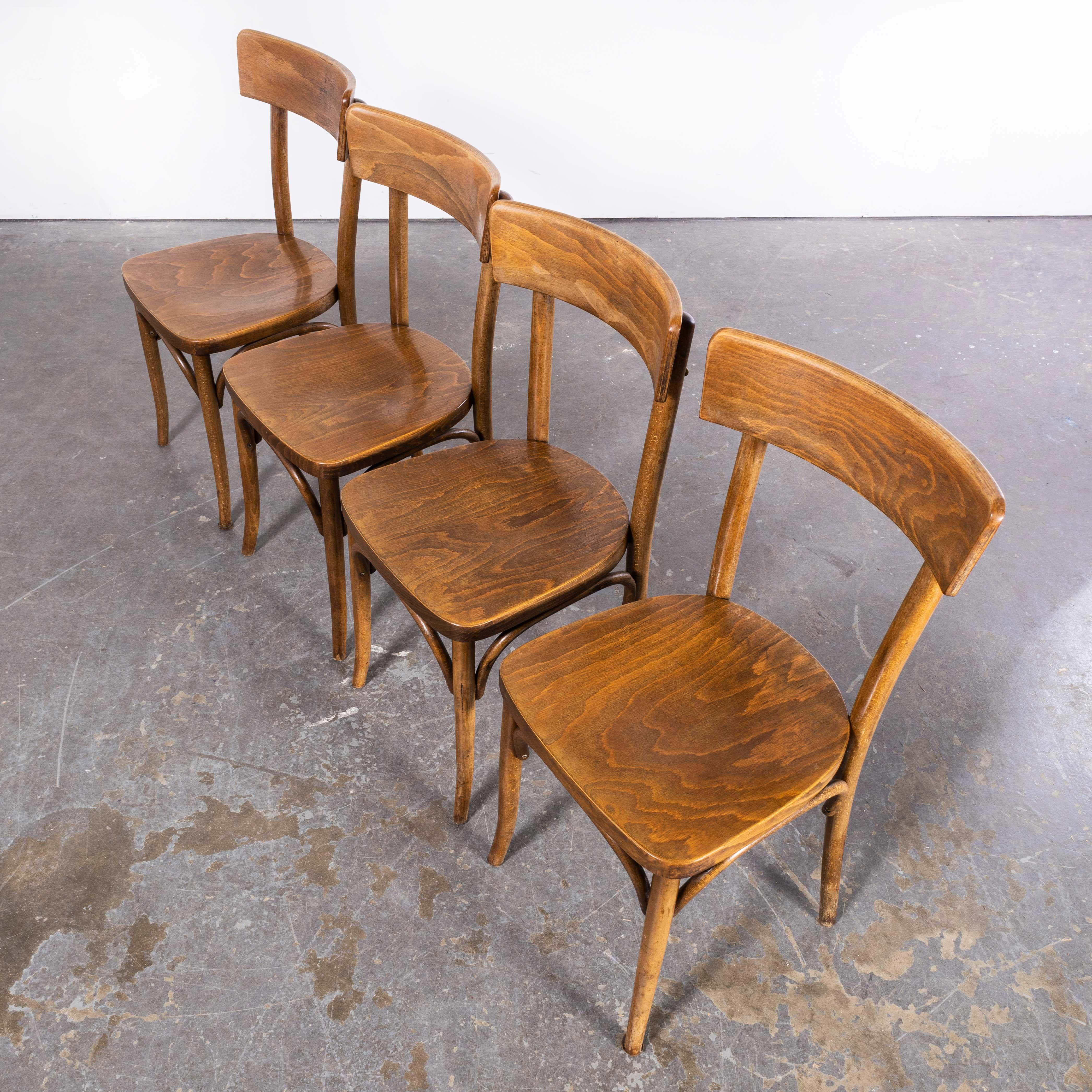 1950s Bentwood Mid Tan Single Bar Back Dining Chairs, Set of Four 5