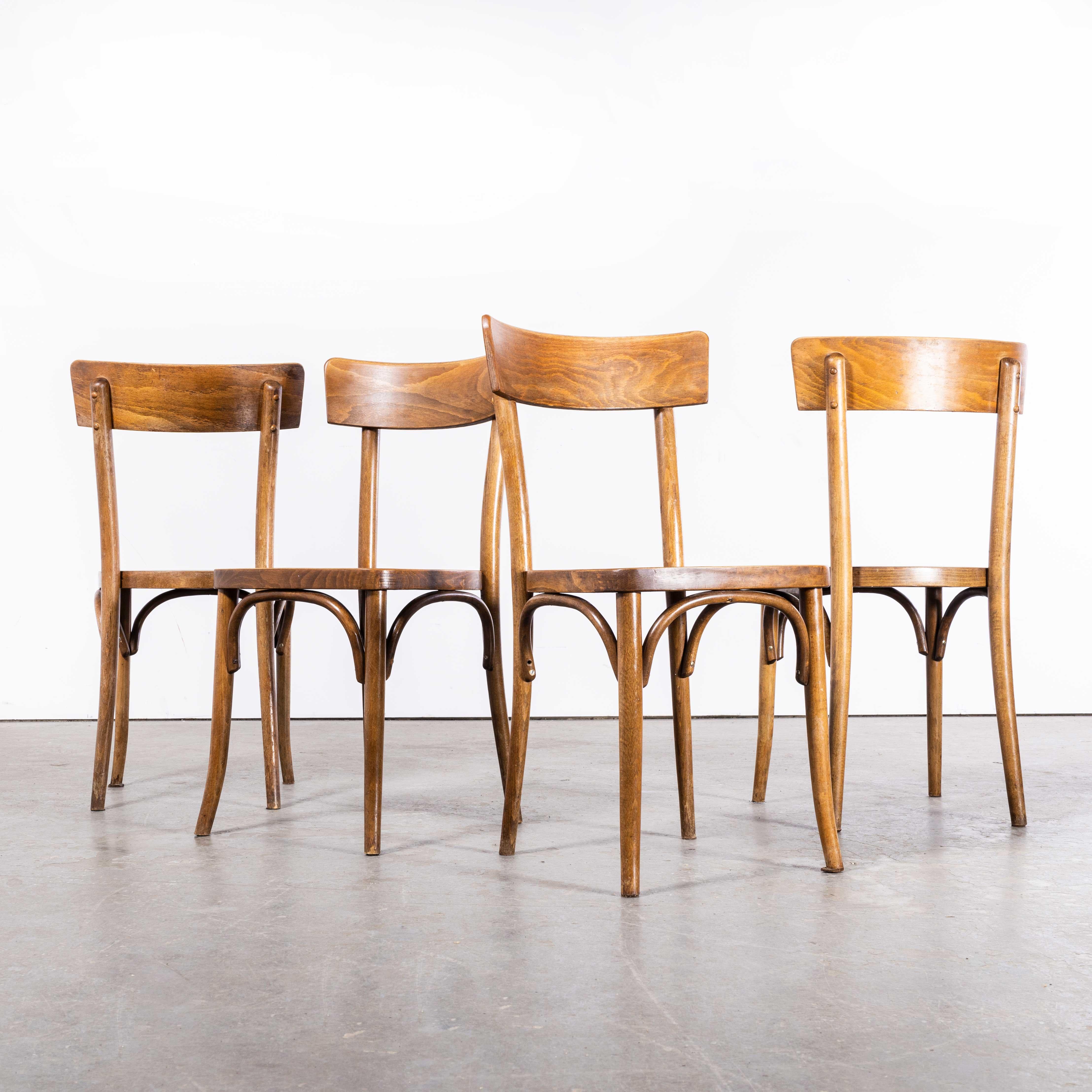 1950s Bentwood Mid Tan Single Bar Back Dining Chairs, Set of Four In Good Condition In Hook, Hampshire