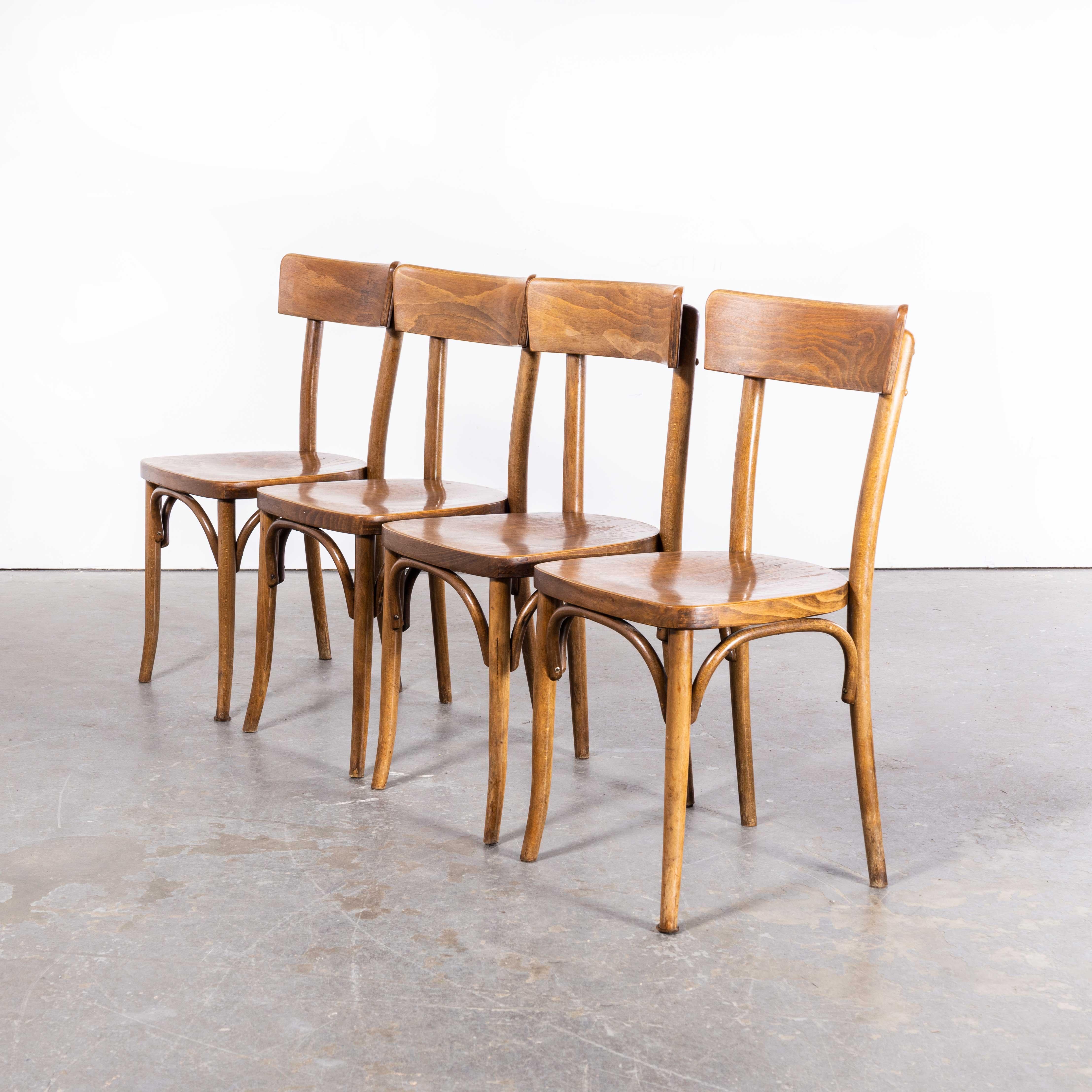 1950s Bentwood Mid Tan Single Bar Back Dining Chairs, Set of Four 3