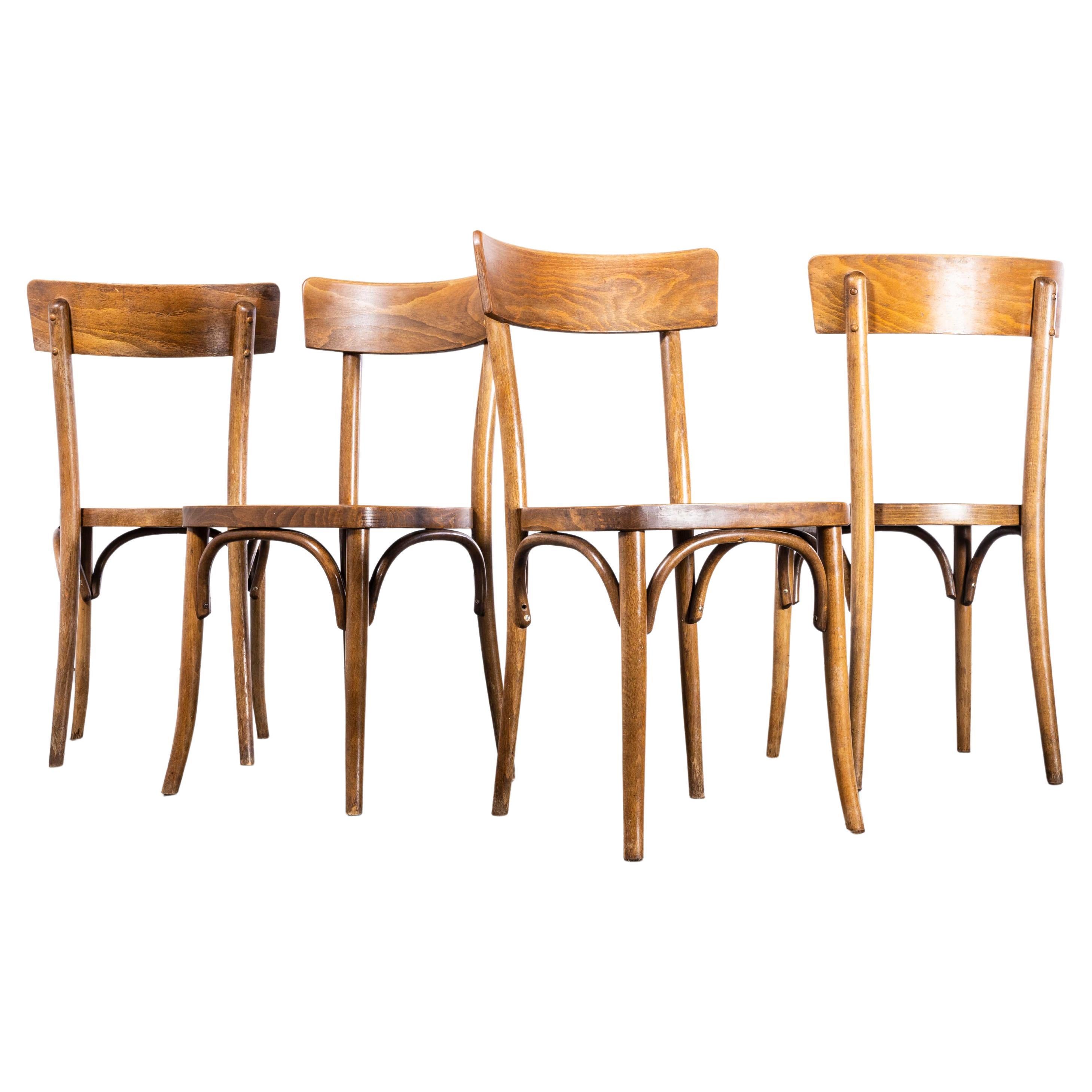 1950s Bentwood Mid Tan Single Bar Back Dining Chairs, Set of Four
