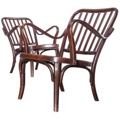 1950s Bentwood Thonet Pair of Low Armchairs Model 752, Josef Frank