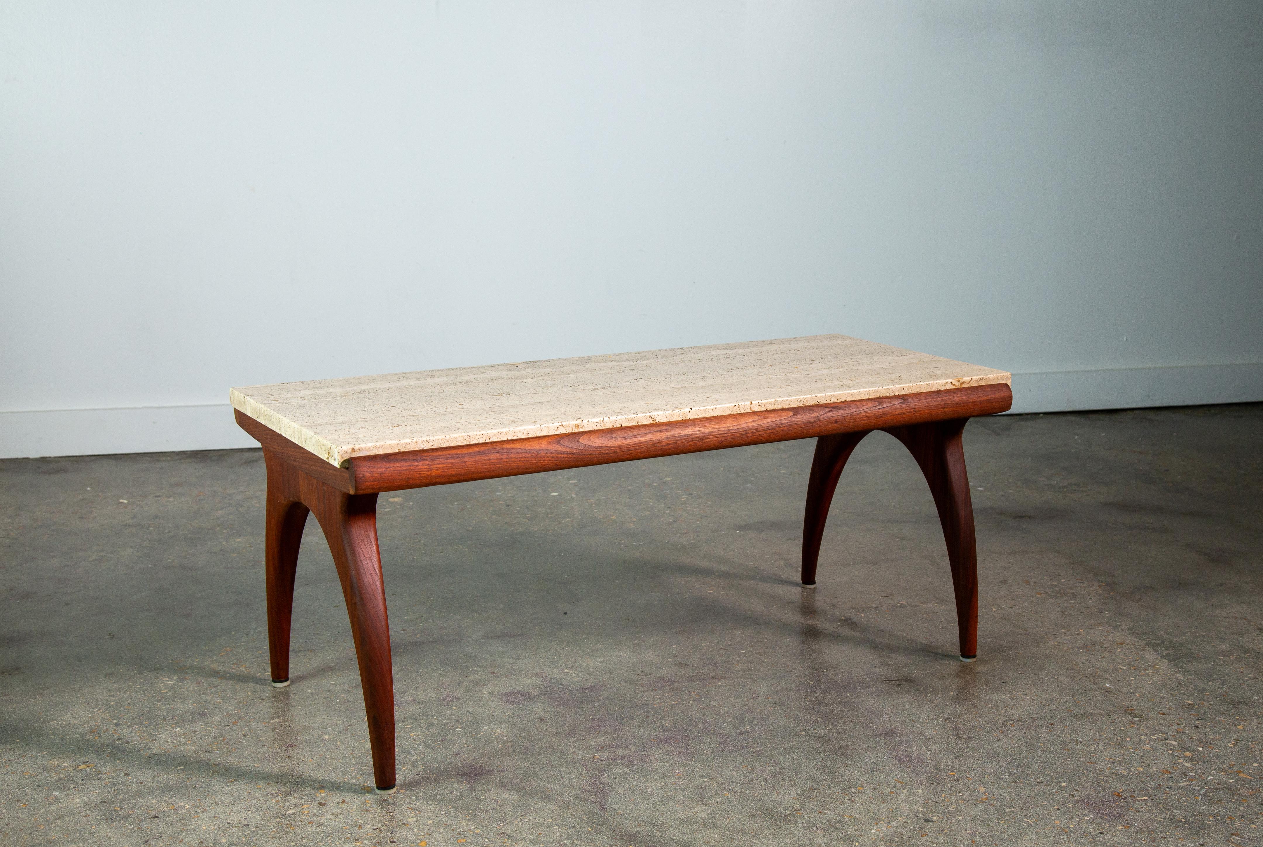 1950s Bertha Schaefer for M. Singer Sons Walnut and Travertine Coffee Table For Sale 6