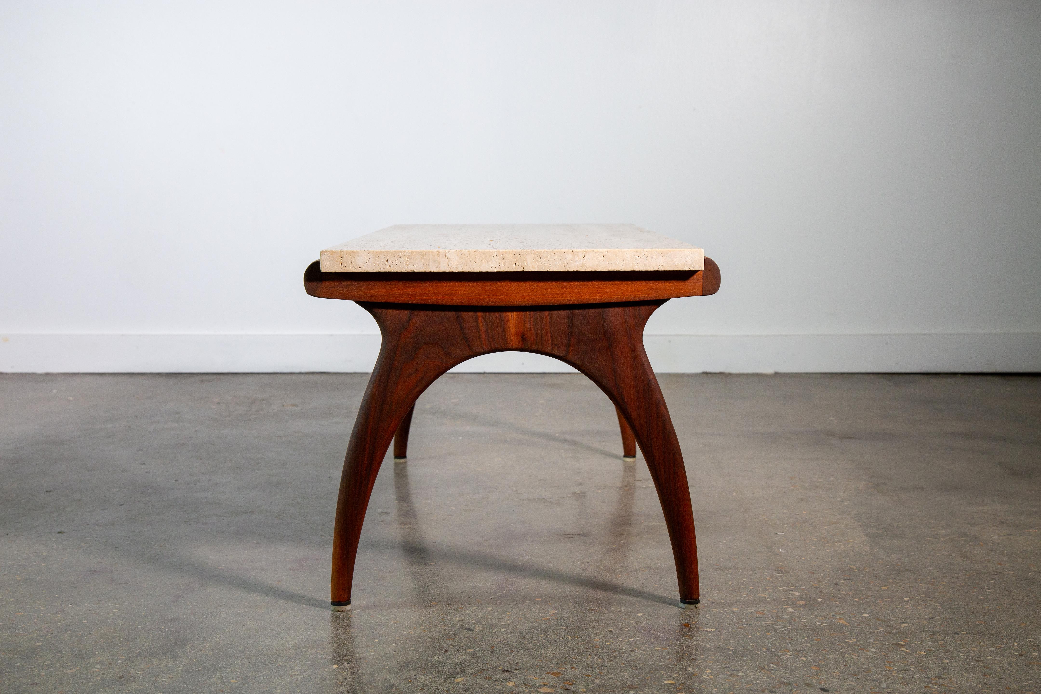 Mid-20th Century 1950s Bertha Schaefer for M. Singer Sons Walnut and Travertine Coffee Table For Sale