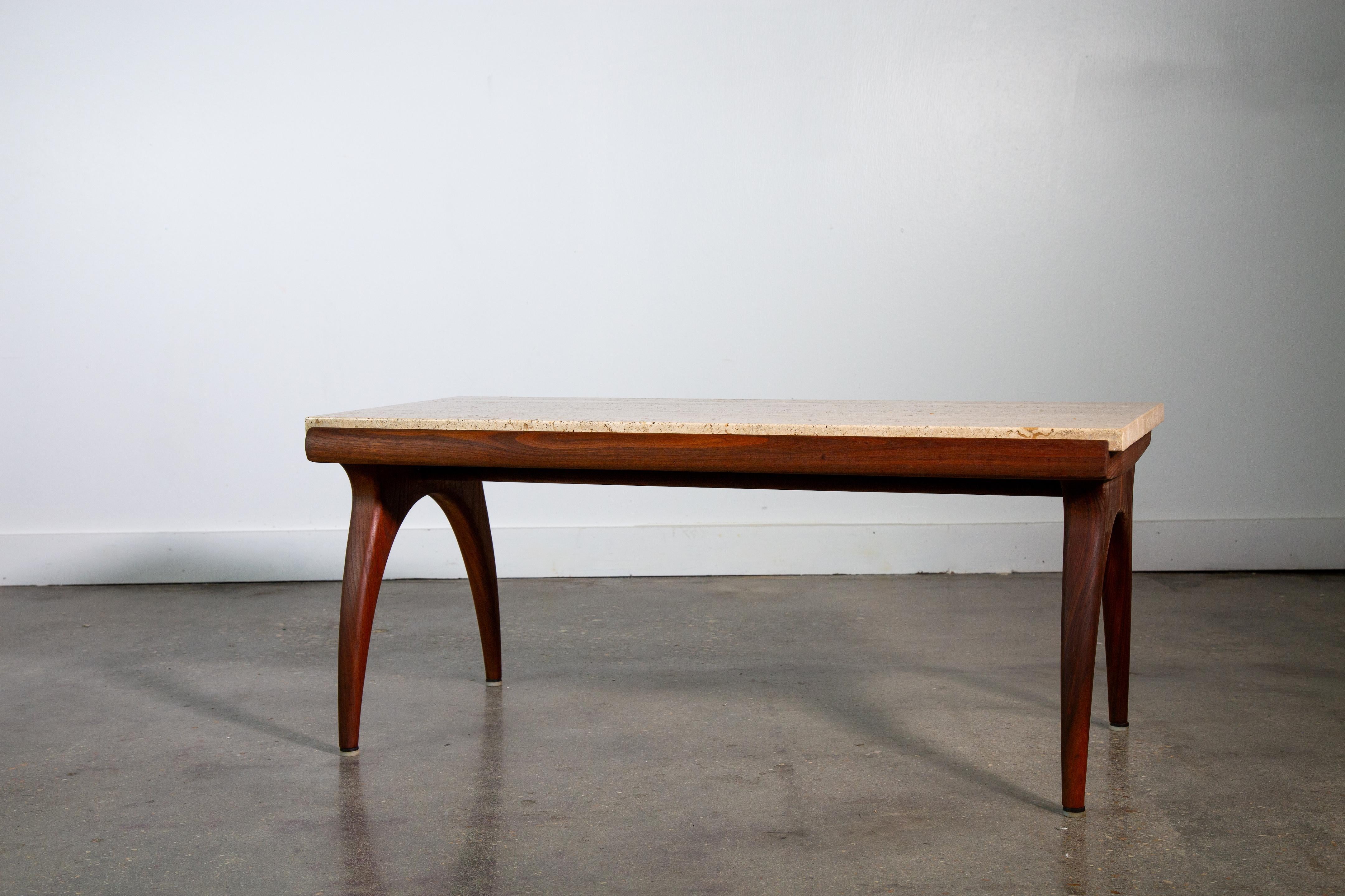1950s Bertha Schaefer for M. Singer Sons Walnut and Travertine Coffee Table For Sale 1