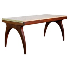 1950s Bertha Schaefer for M. Singer Sons Walnut and Travertine Coffee Table