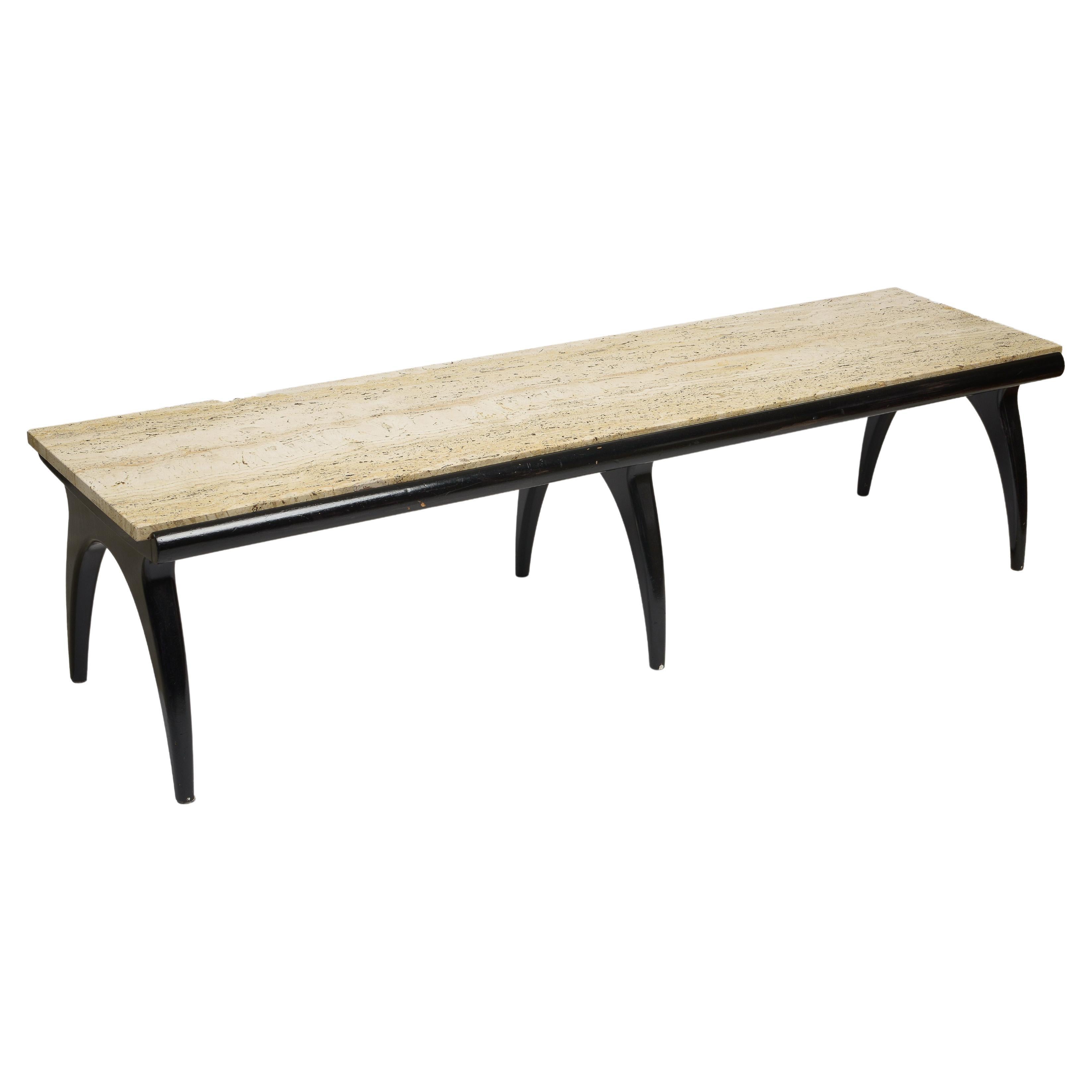 1950s Bertha Schaefer Travertine and black wood Coffee Table For Sale