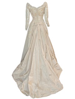 1950s Bianchi of New York and Boston Bianco Silk Lace Wedding Gown