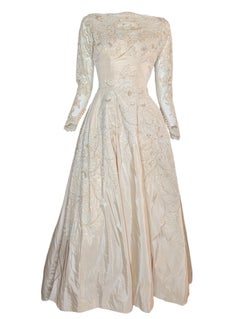 1950s Bianchi of New York and Boston Bianco Silk Lace Wedding Gown
