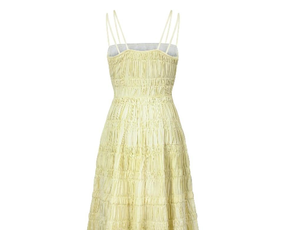 1950er Bijou Original Gelbes Baumwollkleid mit Rüschen Damen