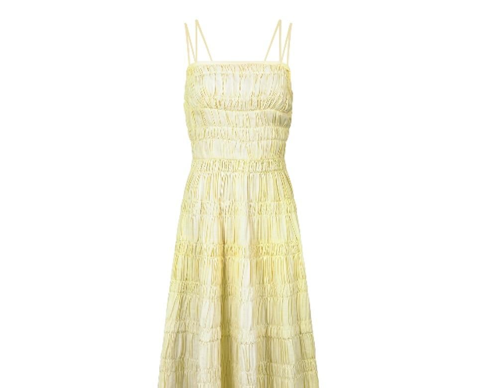 1950er Bijou Original Gelbes Baumwollkleid mit Rüschen 1
